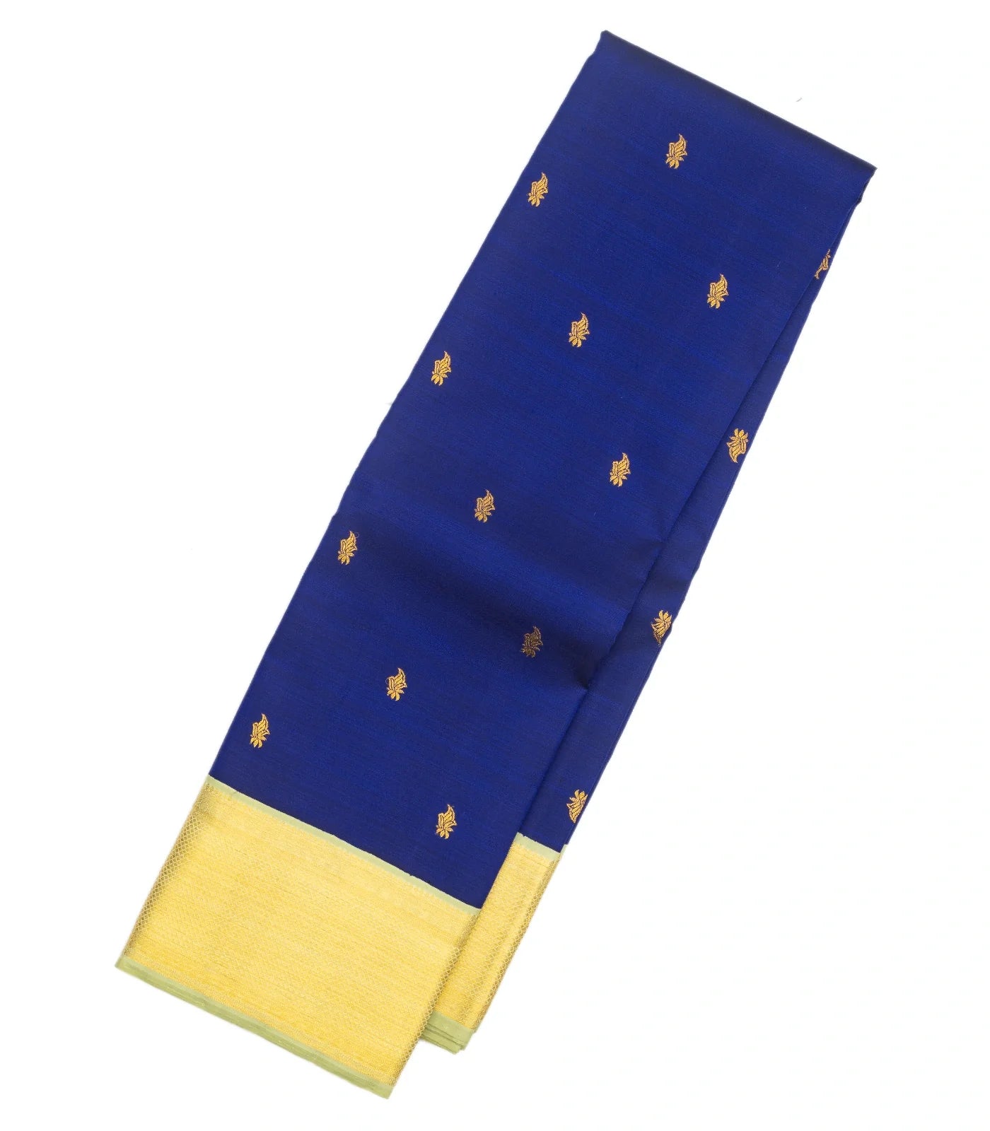 RmKV Dark Blue Handloom Kanchipuram Korvai Silk Saree With Floral Buttas