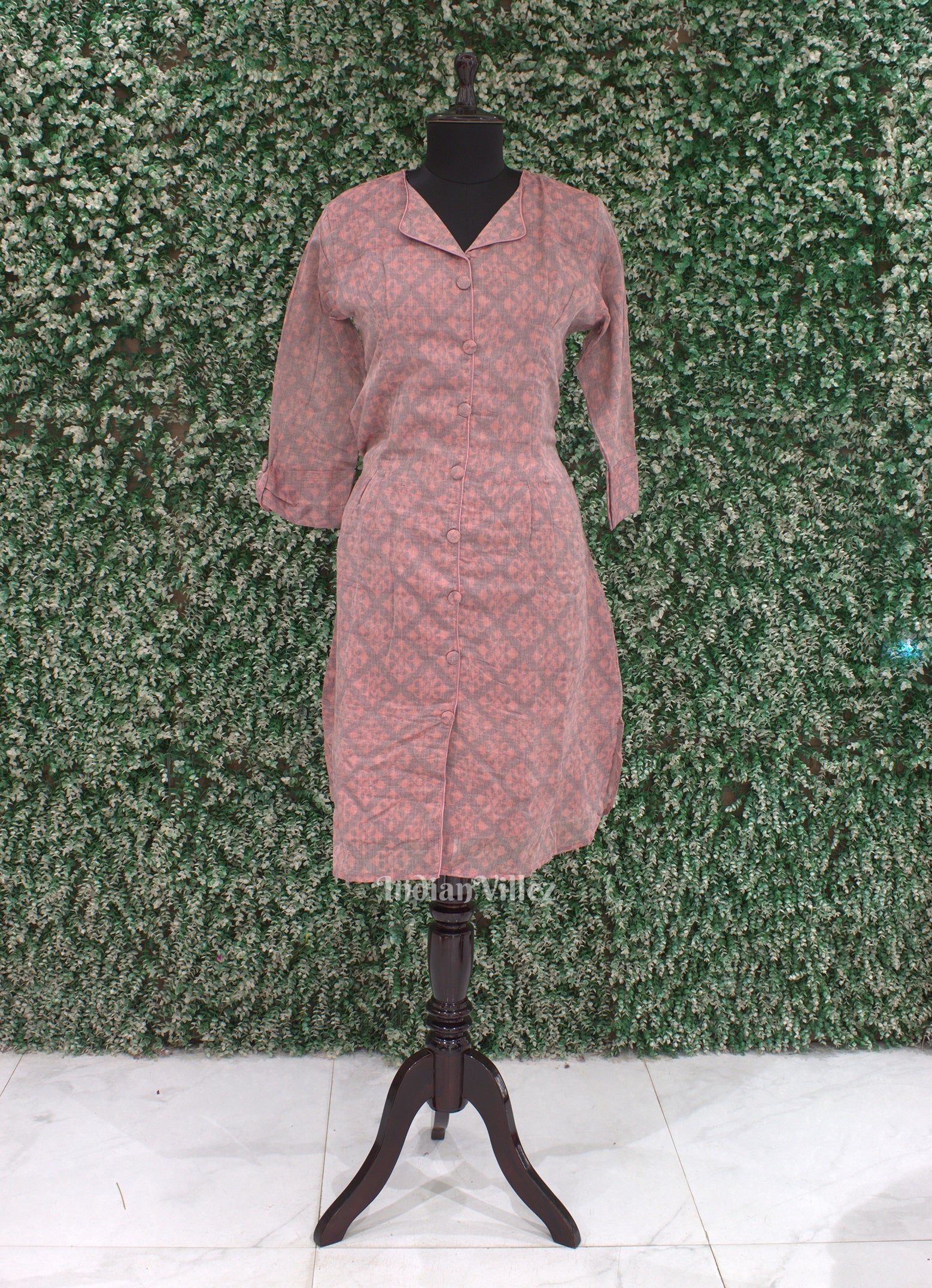 IndianVillèz Pink Grey Odisha Ikat Designer Cotton Kurti for Women - view 2