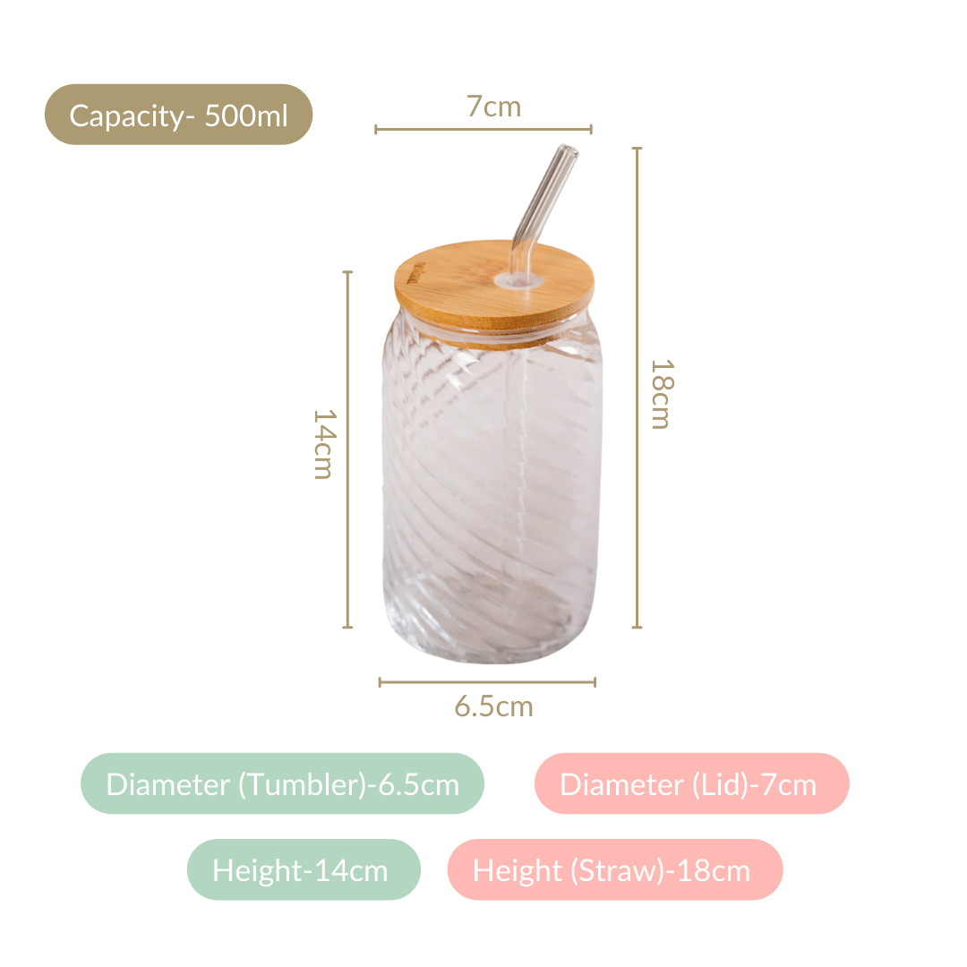 Nestasia Set Of 4 Glass Tumblers With Wooden Lids And Glass Straws 500ml - view 4