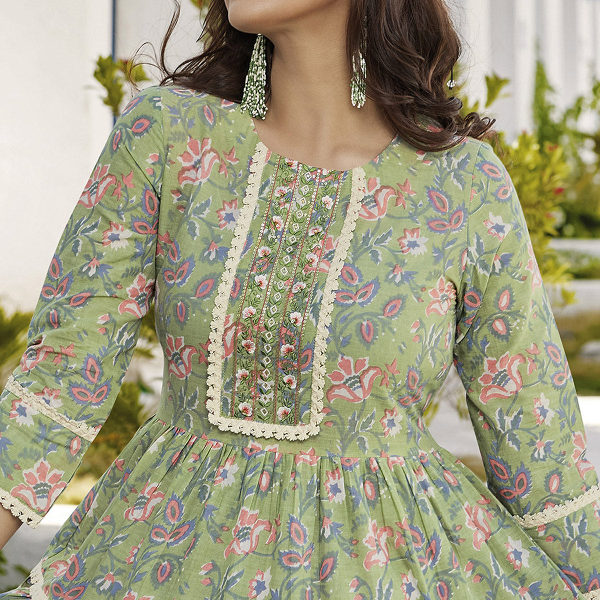 BlackTree green-floral-printed-pure-cotton-tunic-1 - view 2