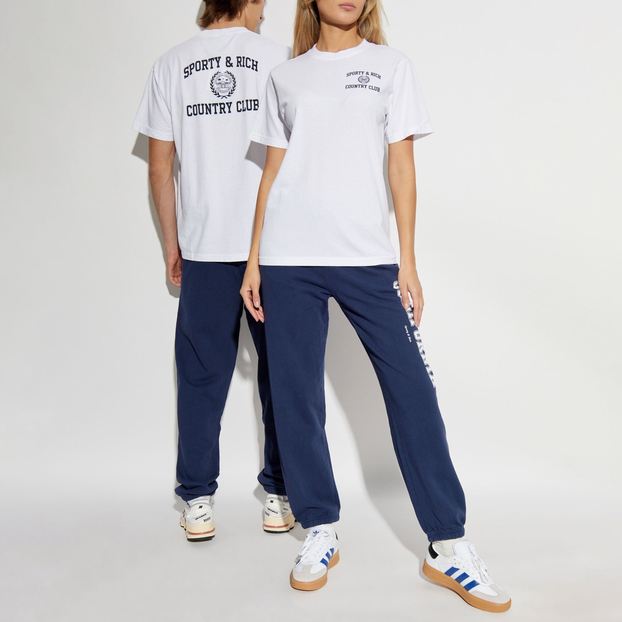 Sporty & Rich | Varsity Crest T-shirt { White/navy - view 4