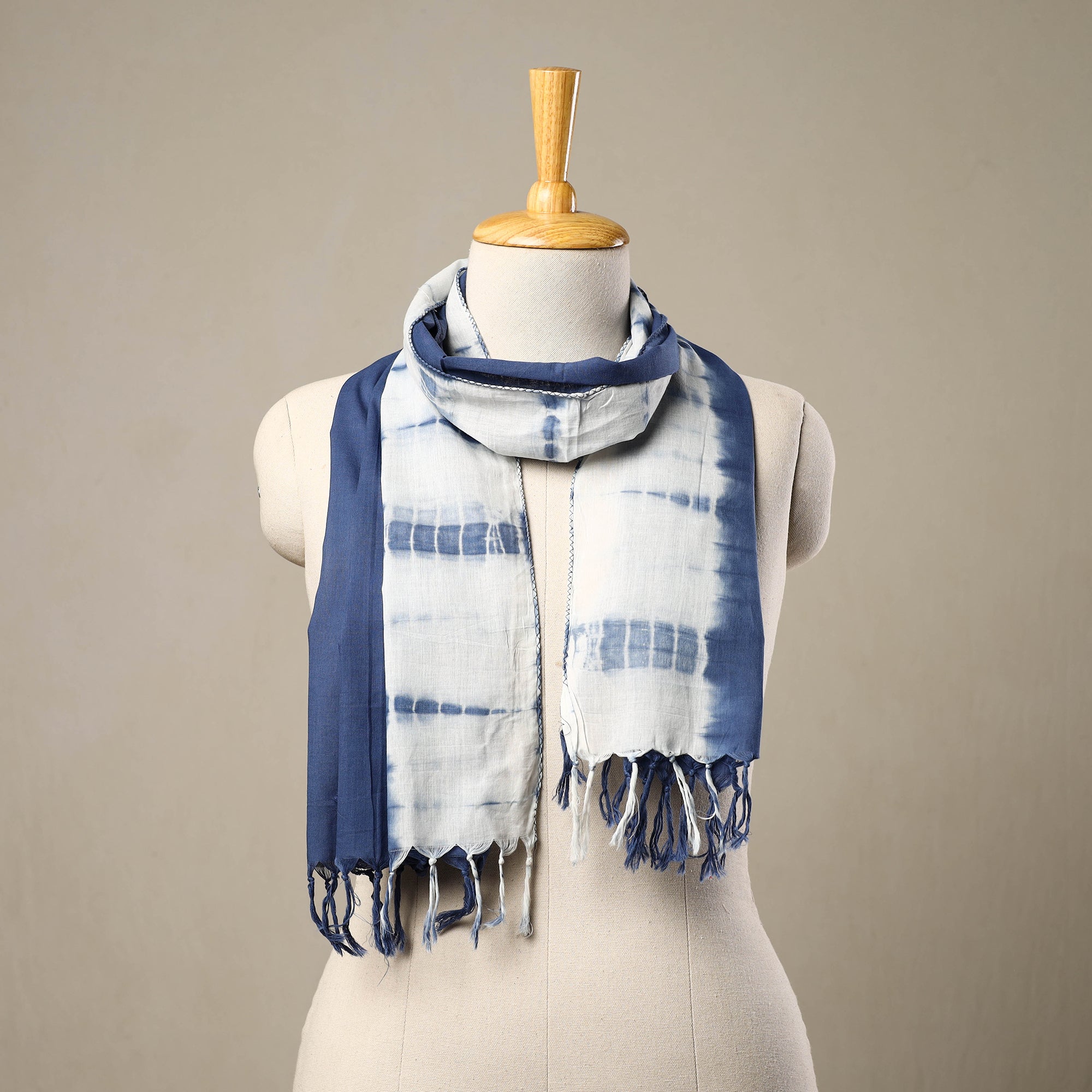 HAVELI CHRONICLES Blue - Cotton Tie-Dye Shibori Stole with Tassels 184