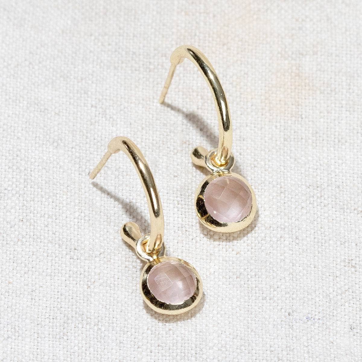 Tiny Rituals Rose Quartz Golden Hoop Earrings - view 3