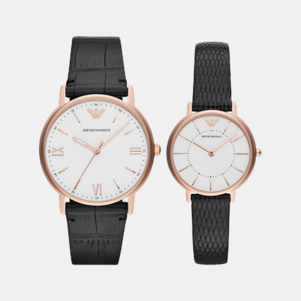 Emporio Armani Couple Quartz White Dial Analog Leather Watch AR80015 - view 2