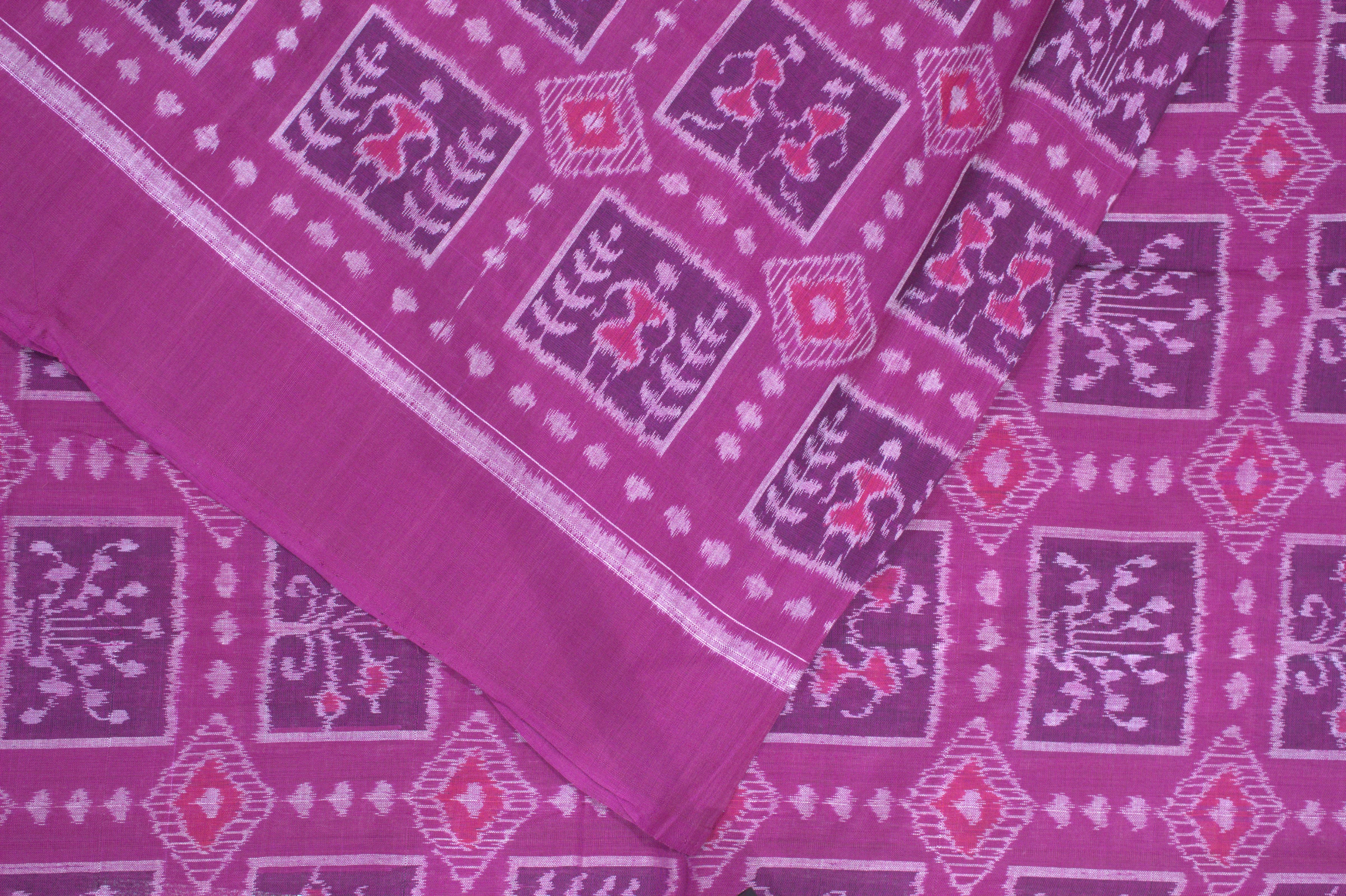 IndianVillèz Deep Pink Tribal Theme Sambalpuri Ikat Cotton Fabric - view 2