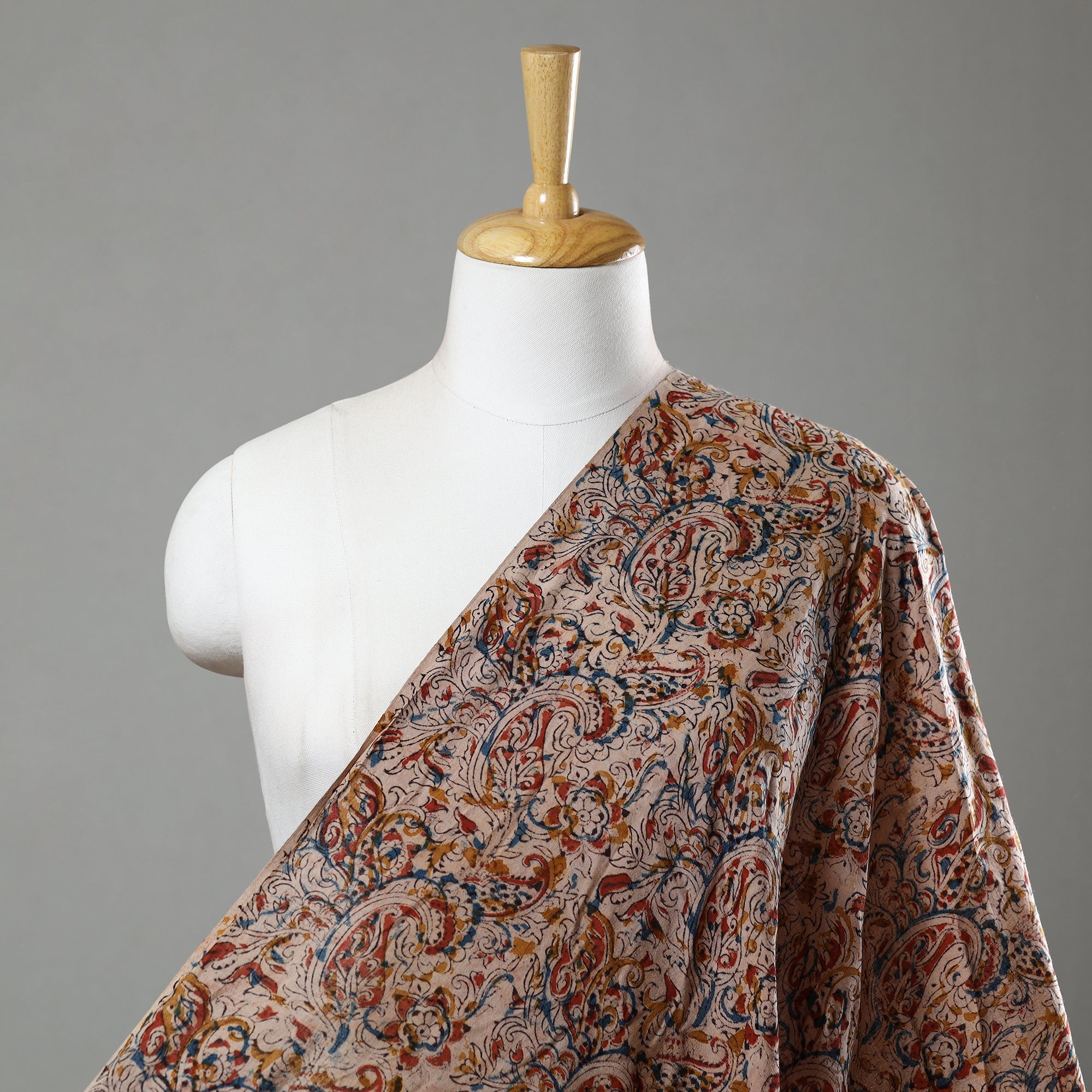 SOUTH KARGHA Beige - Pedana Kalamkari Block Printed Cotton Fabric 14