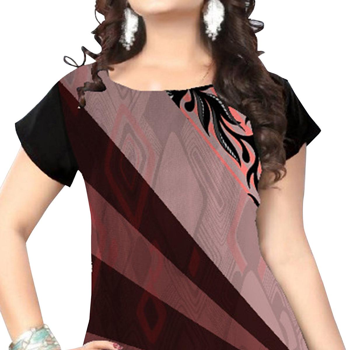 Peachmode Seller Majesty Brown-Multi Colored Casual Printed Crepe Kurti - view 2