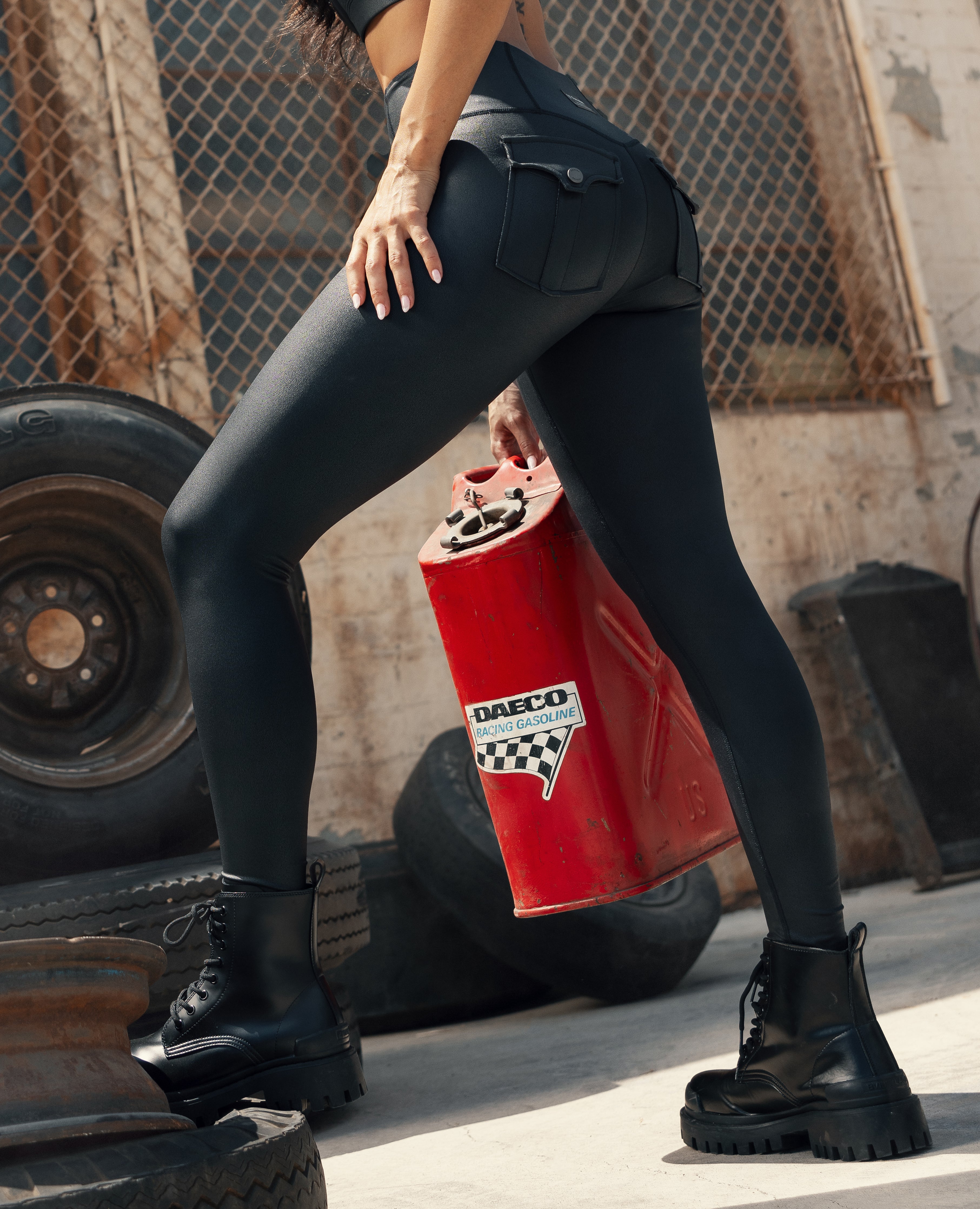 FIRM ABS Faux Leather Cargo Power Leggings - Black - view 2