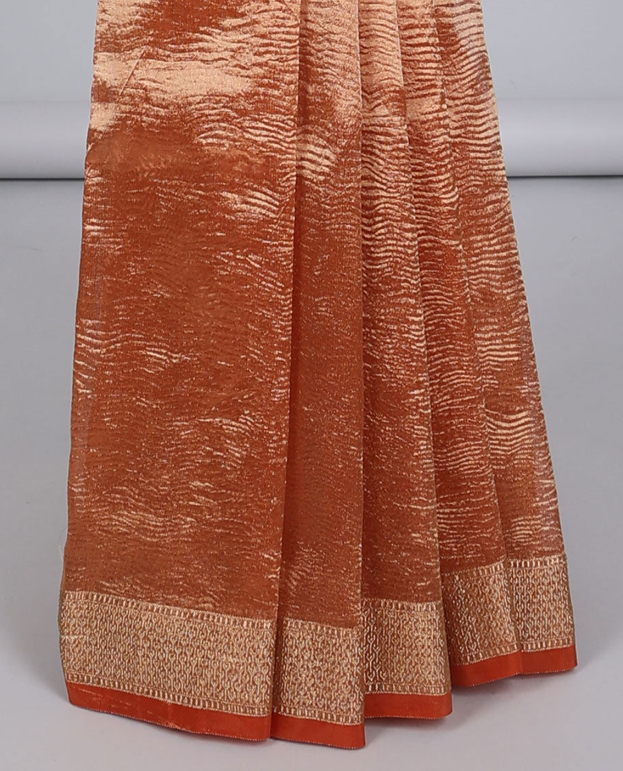 Pothys Orange crushed saree, traditional design border & pallu of intricate designs - view 3