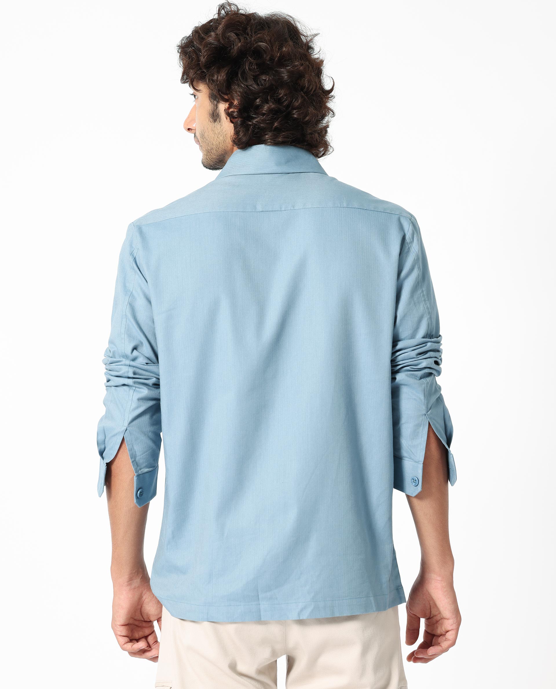 Rare Rabbit Men's Lampil Dusky Blue Cotton Fabric Full Sleeves Solid Shirt - view 8