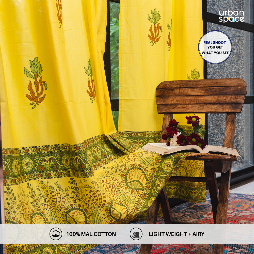 Urban Space -Home Furnishing Store 100% MalMal Cotton Curtains, Semi-Transparent with Tab Top, Pack of 2 Curtains - Indian Summer Yellow - view 2