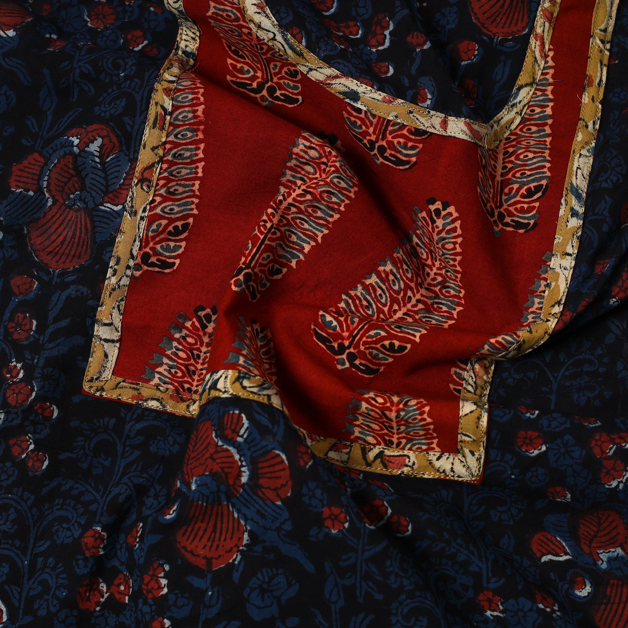 NOORI BAZAR Blue - Bagru Print Cotton Kurta Material with Patchwork (3m) 07 - view 2