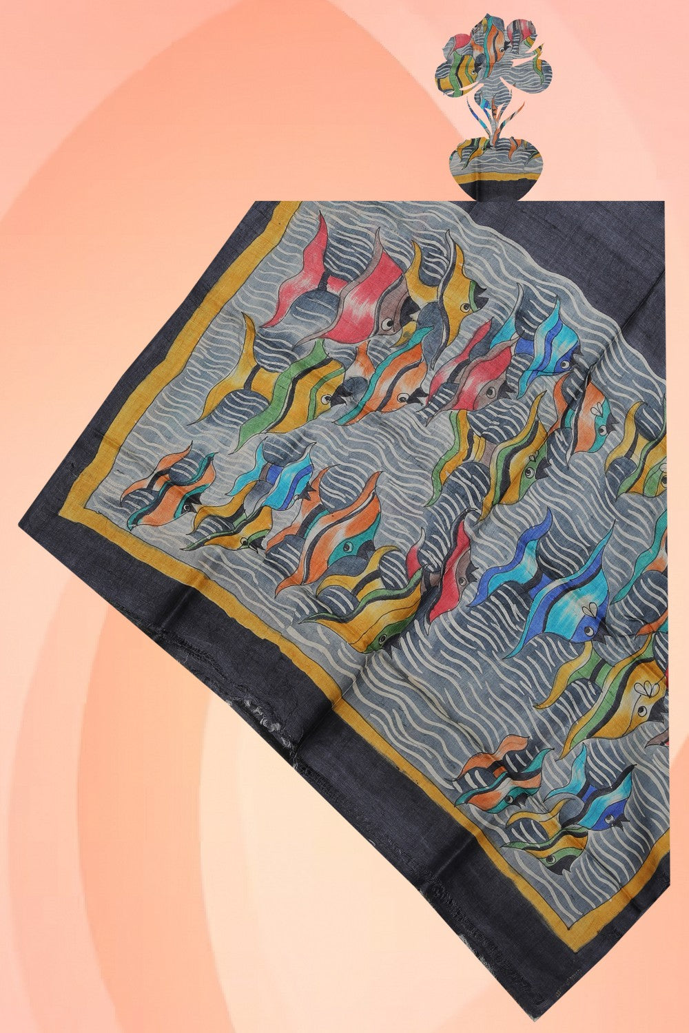 Kalanjali Hand-Painted Tussar Silk Dupatta