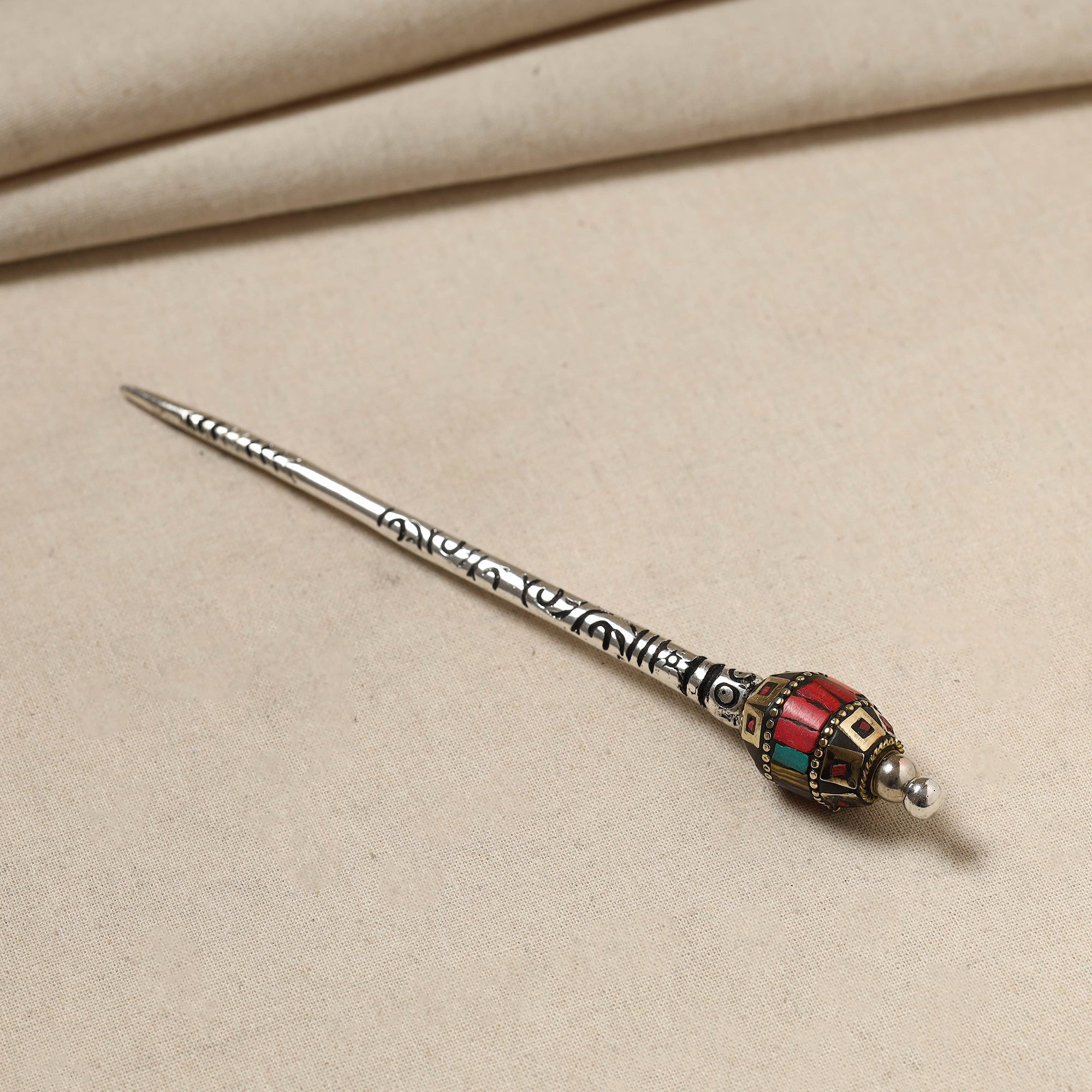 WHITE RIVER STORIES Antique Finish Oxidised German Silver Juda Stick - view 2