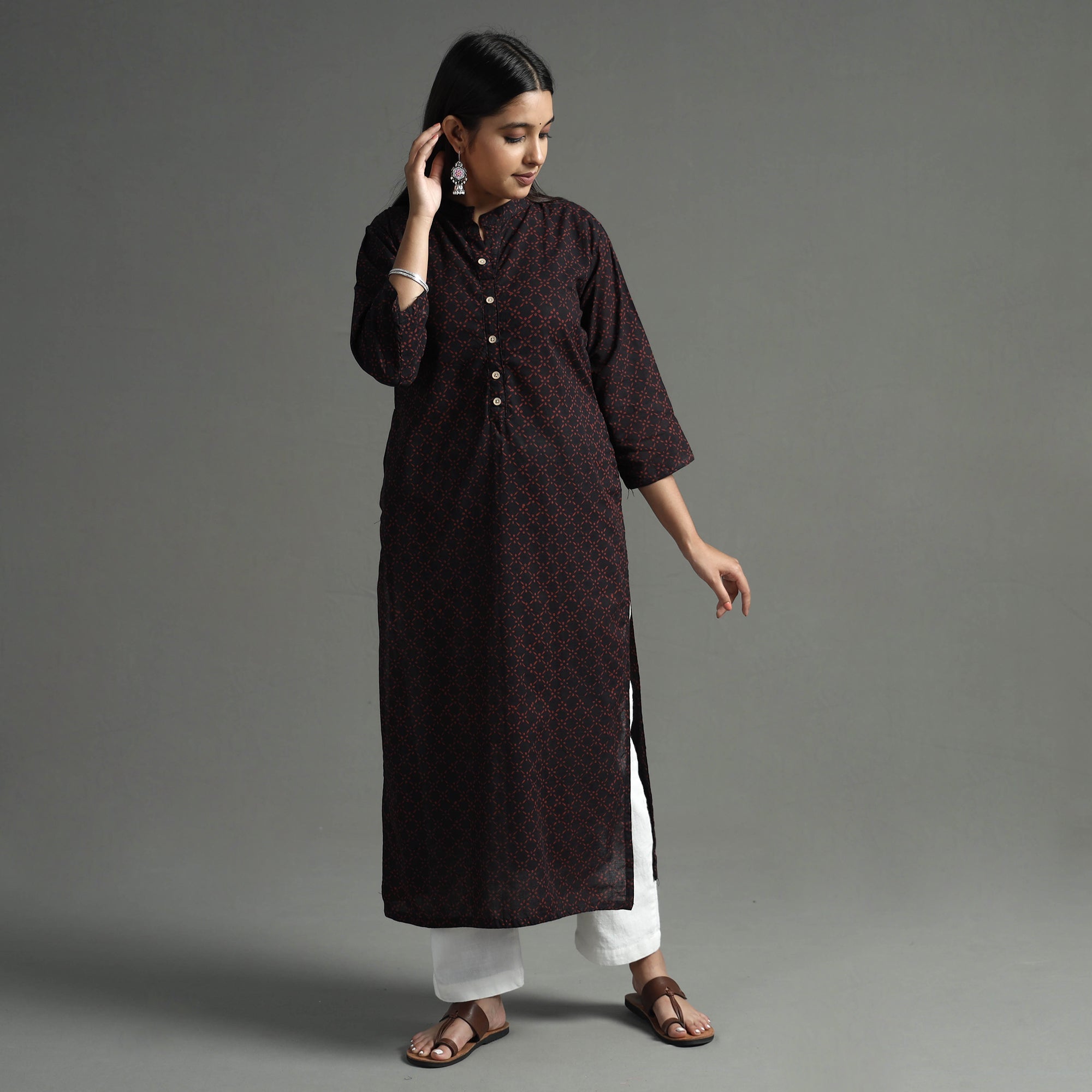 ITOKRI CASUALS Black - Akola Block Printed Cotton Long Straight Kurta - view 3