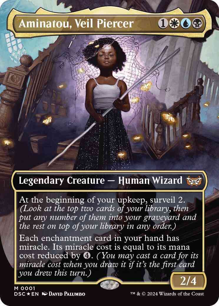 Aminatou veil piercer – Magic Aminatou, Veil Piercer [1] [Borderless] [Duskmourn: House of Horror: Commander] [Non-Foil]
