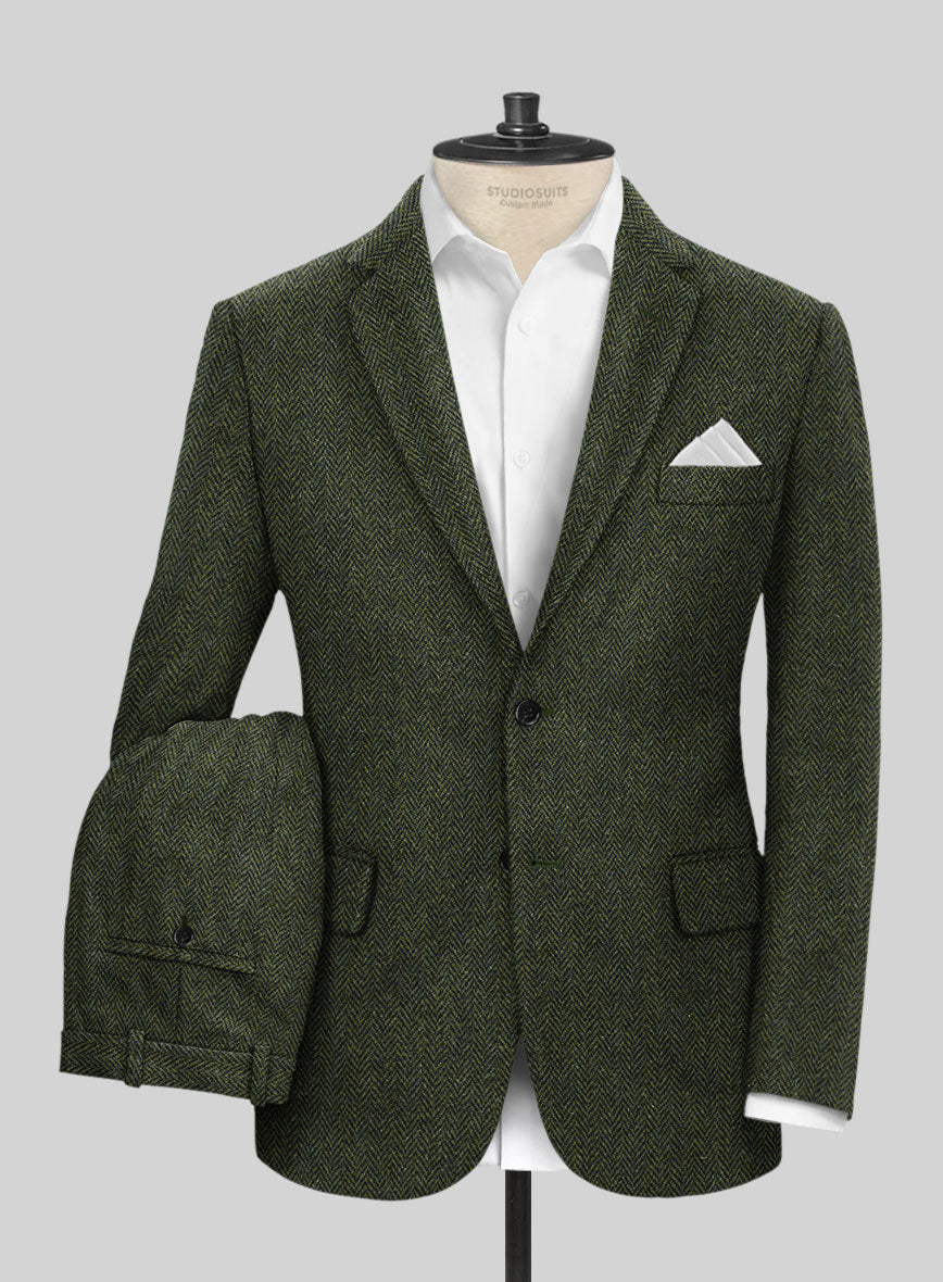 StudioSuits Harris Tweed Forest Green Herringbone Suit
