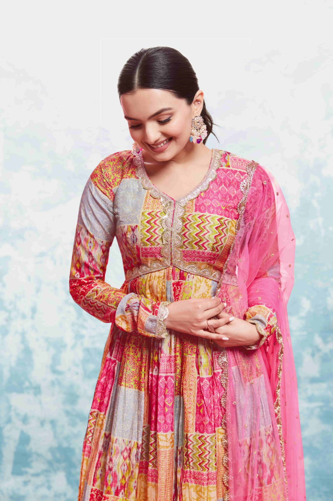 ClothsVilla Multi-Color Muslin Printed & Embroidered Suit Set | Fully Stitched & Ready to Wear - view 7