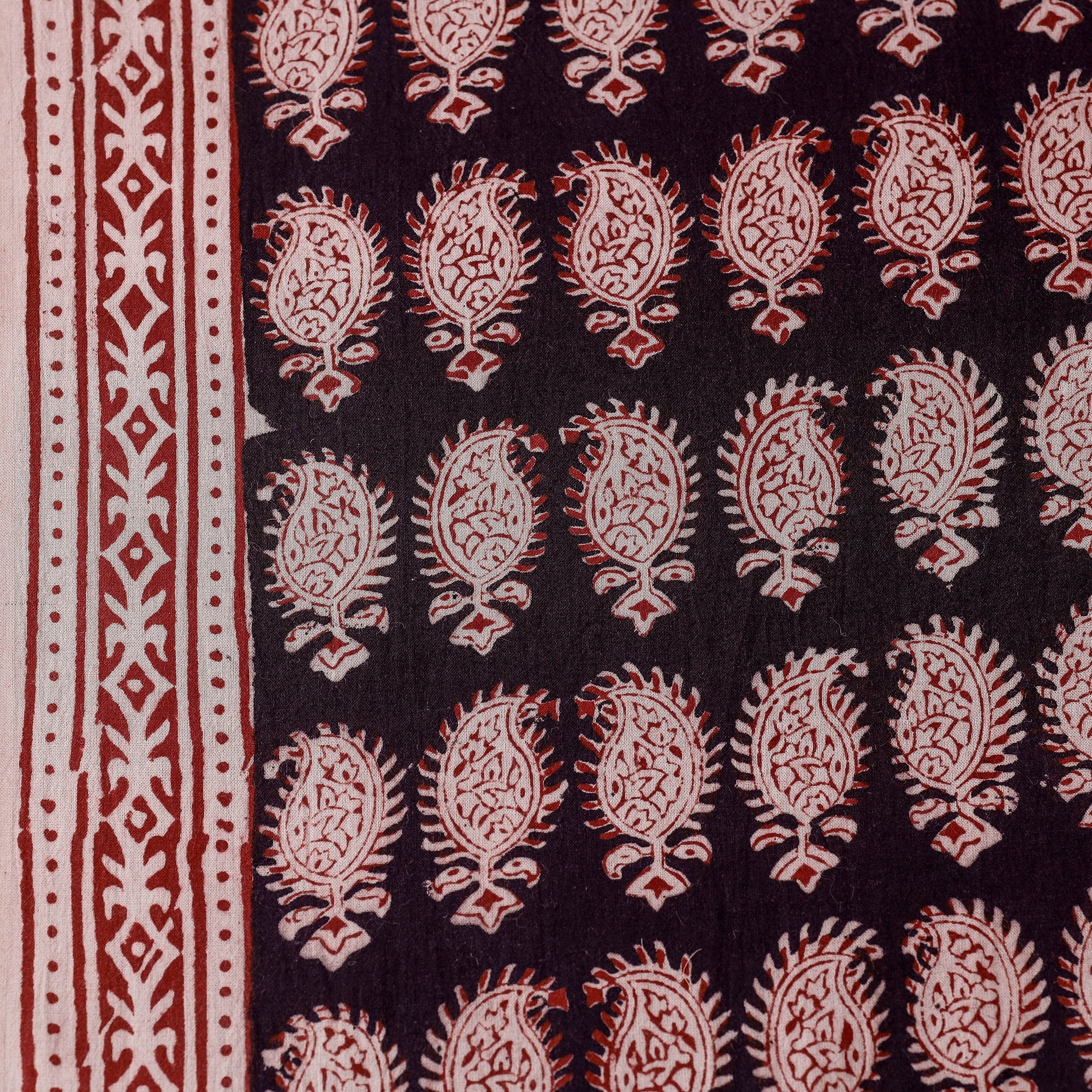 BAGH PRINTS BY UMAR FARUK KHATRI Black - Bagh Block Printed Natural Dyed Cotton Fabric - view 3