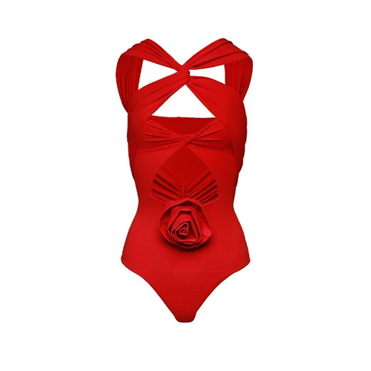 Alamode By Akanksha Baray Rosette Swimsuit with Pants in Red - view 2