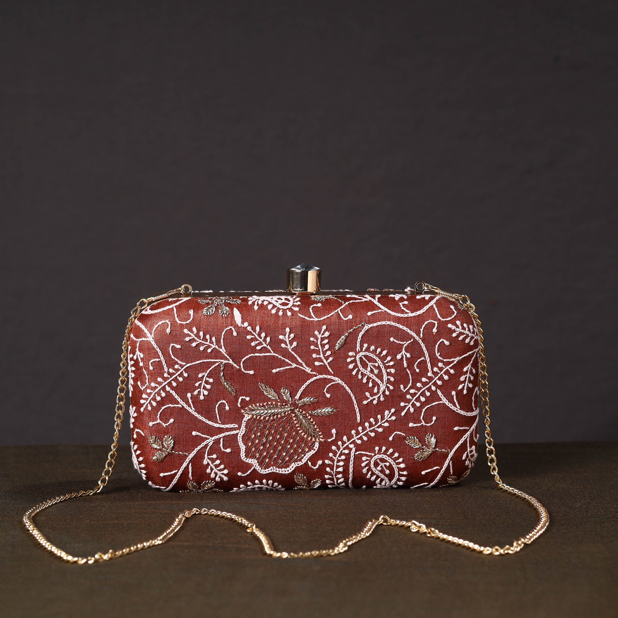 LAVANGG Brown - Chikankari Hand Embroidery Tussar Silk Clutch / Sling Bag 14 - view 2