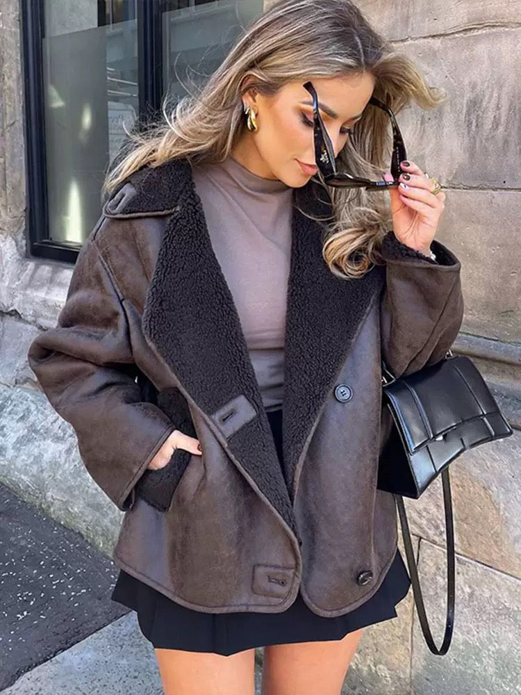 Alamode By Akanksha Zavi Faux Leather Fleece Lined Warm Coat