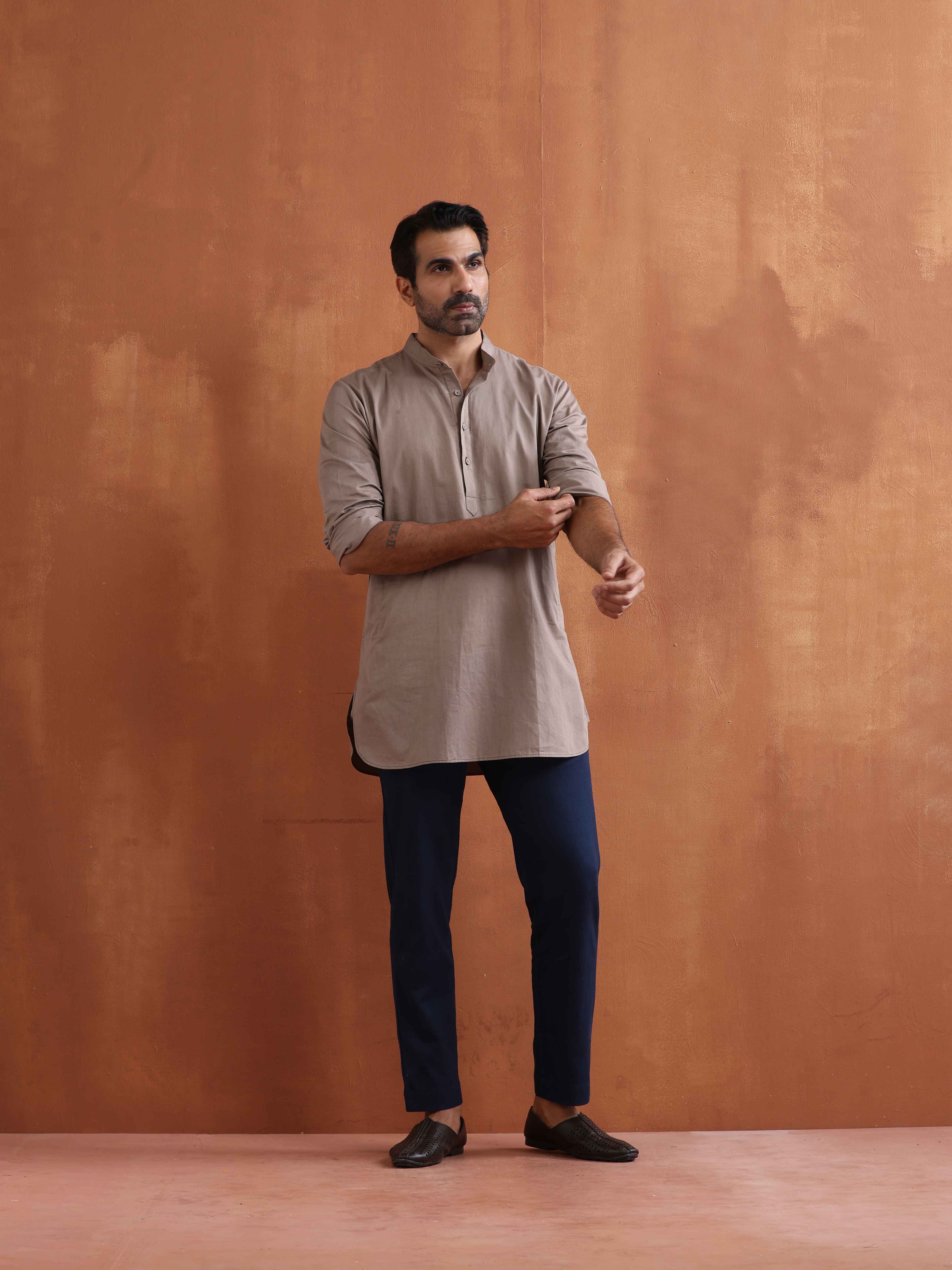 trueBrowns Men's Beige Cotton Short Kurta - view 7