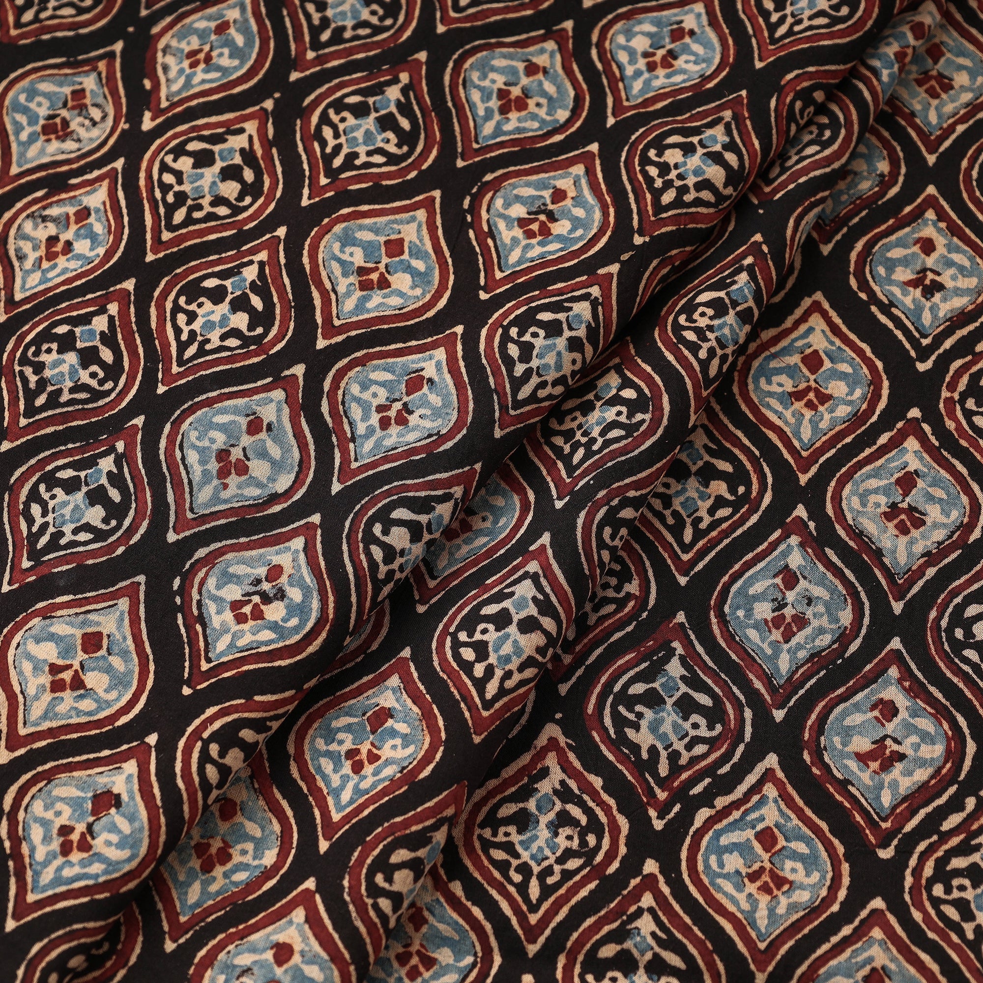 AJRAKH BY JABBAR KHATRI Black - Leaf Butta Ajrakh Hand Block Printed Cotton Fabric - view 2