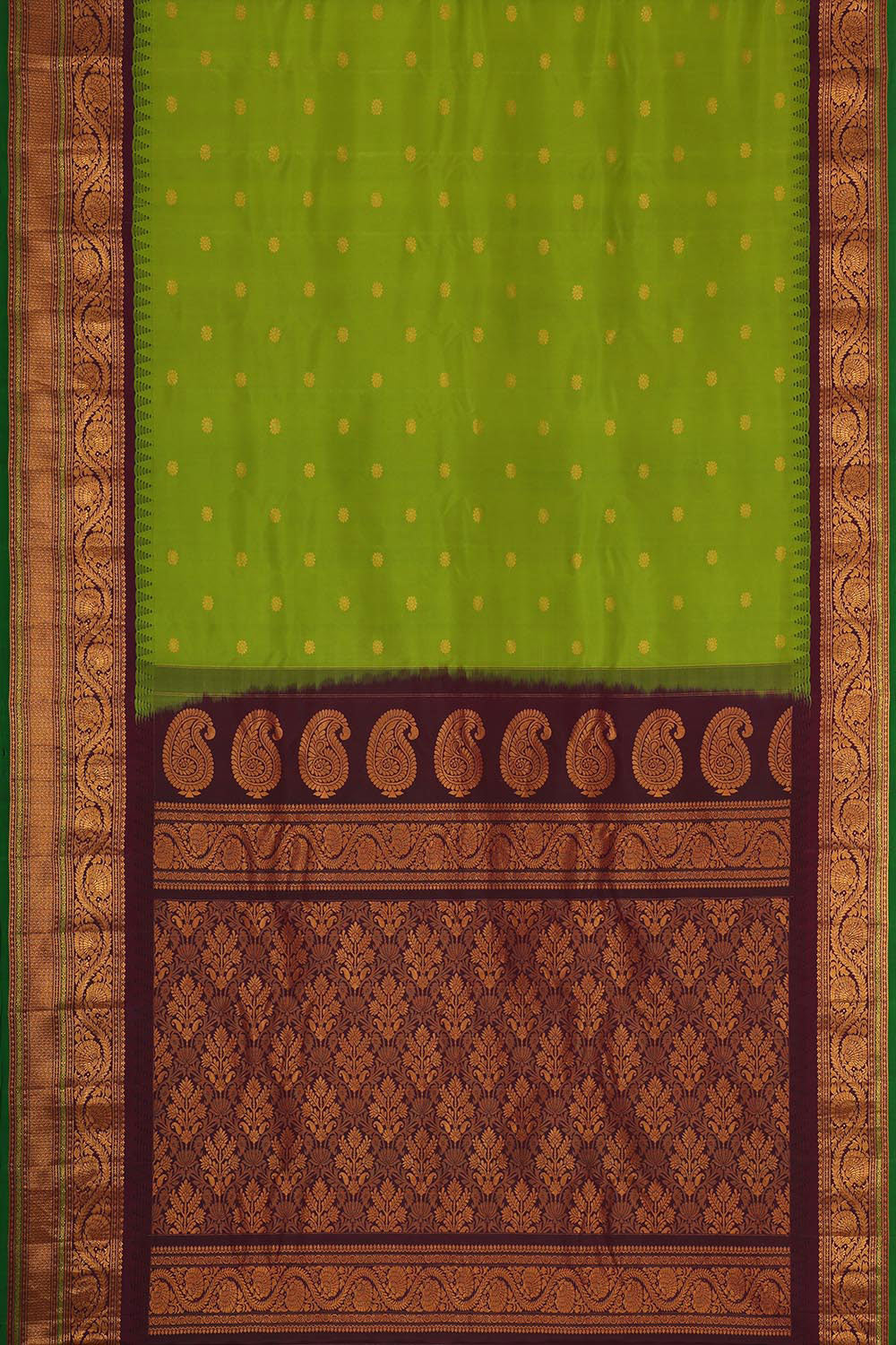 Kalanjali Gadwal Silk Parrot Green Saree – Women's - view 3