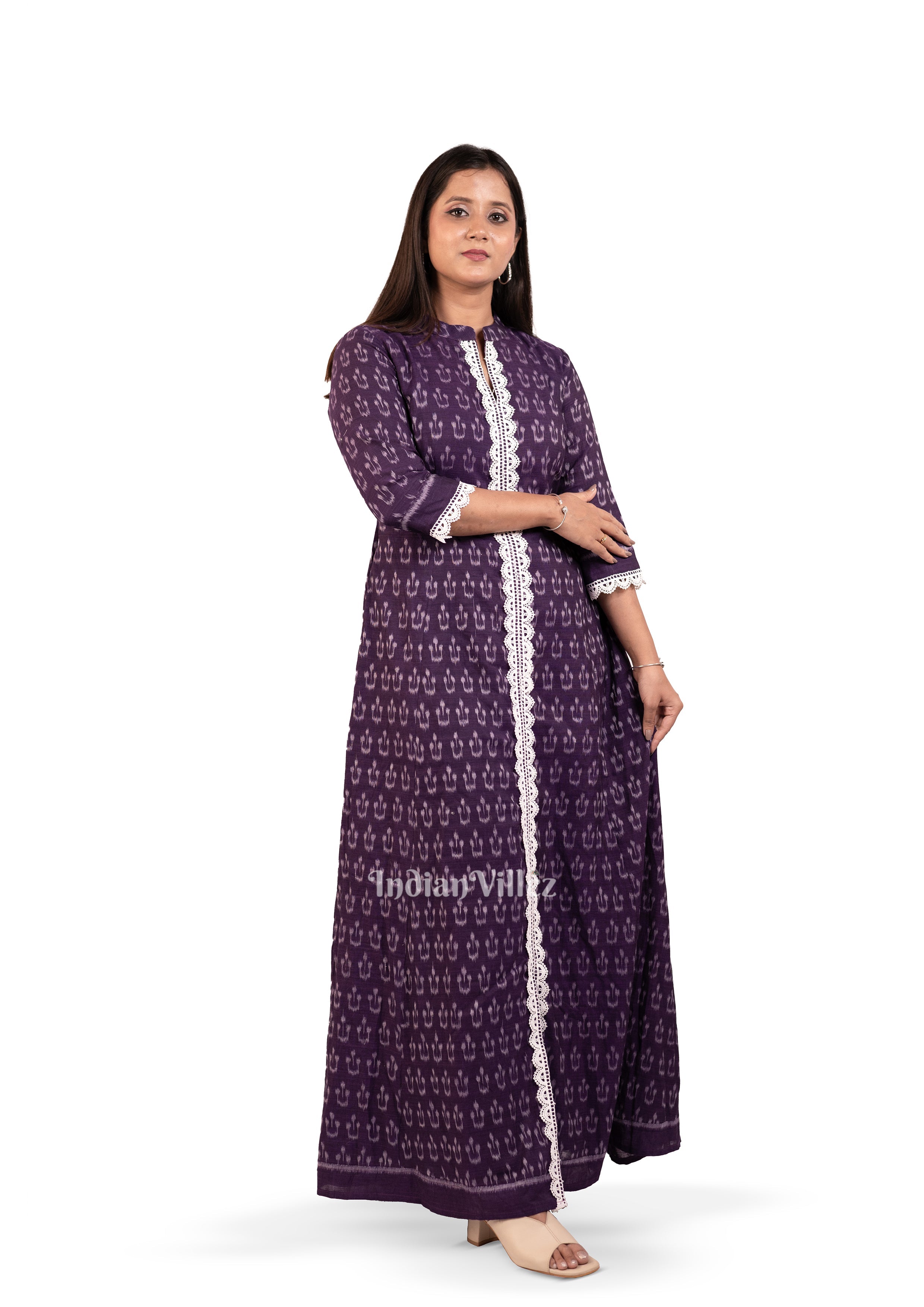 IndianVillèz Violet Sambalpuri Odisha Ikat Designer Cotton Kurti for Women