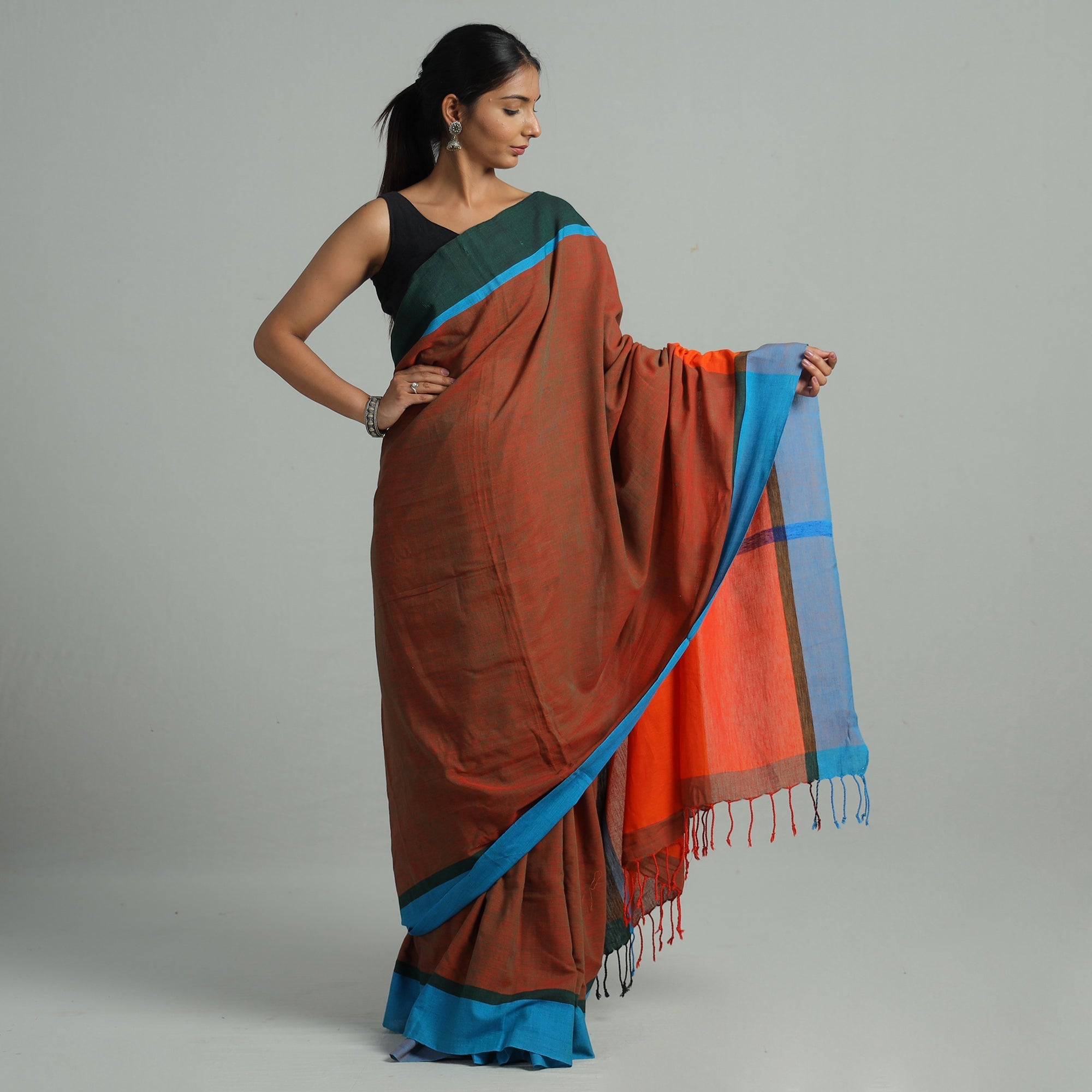 KHUSHBASH - HAPPY LOOM OF EAST Brown - Bishnupur Pure Cotton Saree from Bengal 01 - view 2