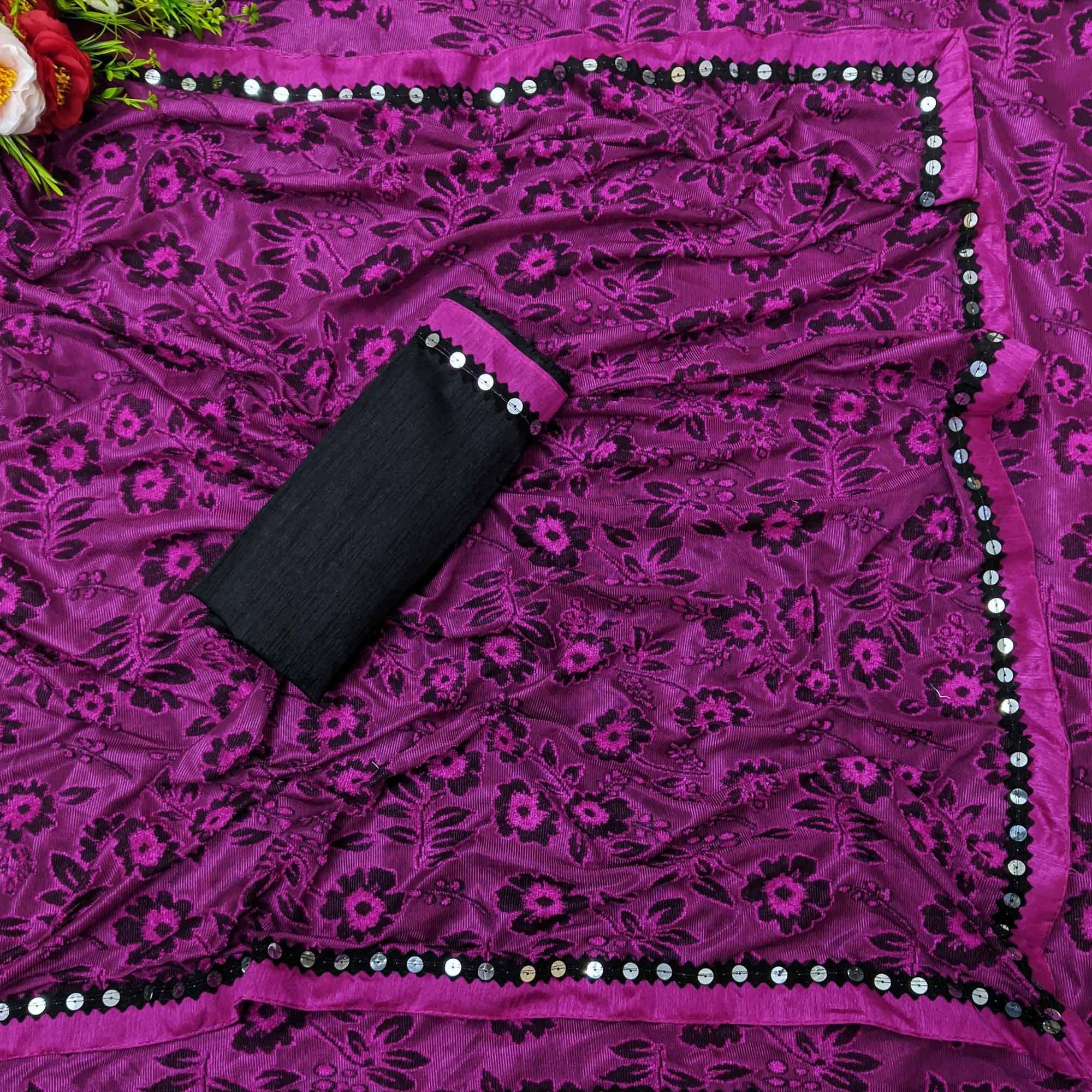 Peachmode Innovative Magenta Colored Festive Wear Floral Woven Art Silk Saree