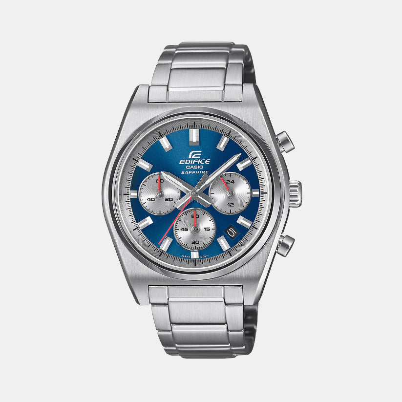 Casio Edifice Men Quartz Blue Dial Chronograph Stainless Steel Watch ED634