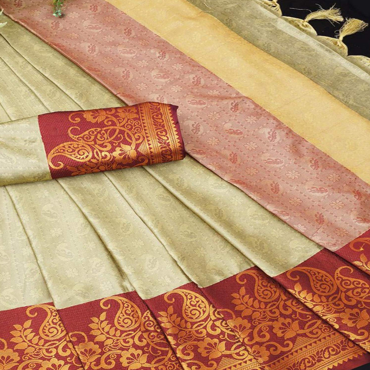 Peachmode Chikoo Woven Cotton Silk Saree – Women's - view 2