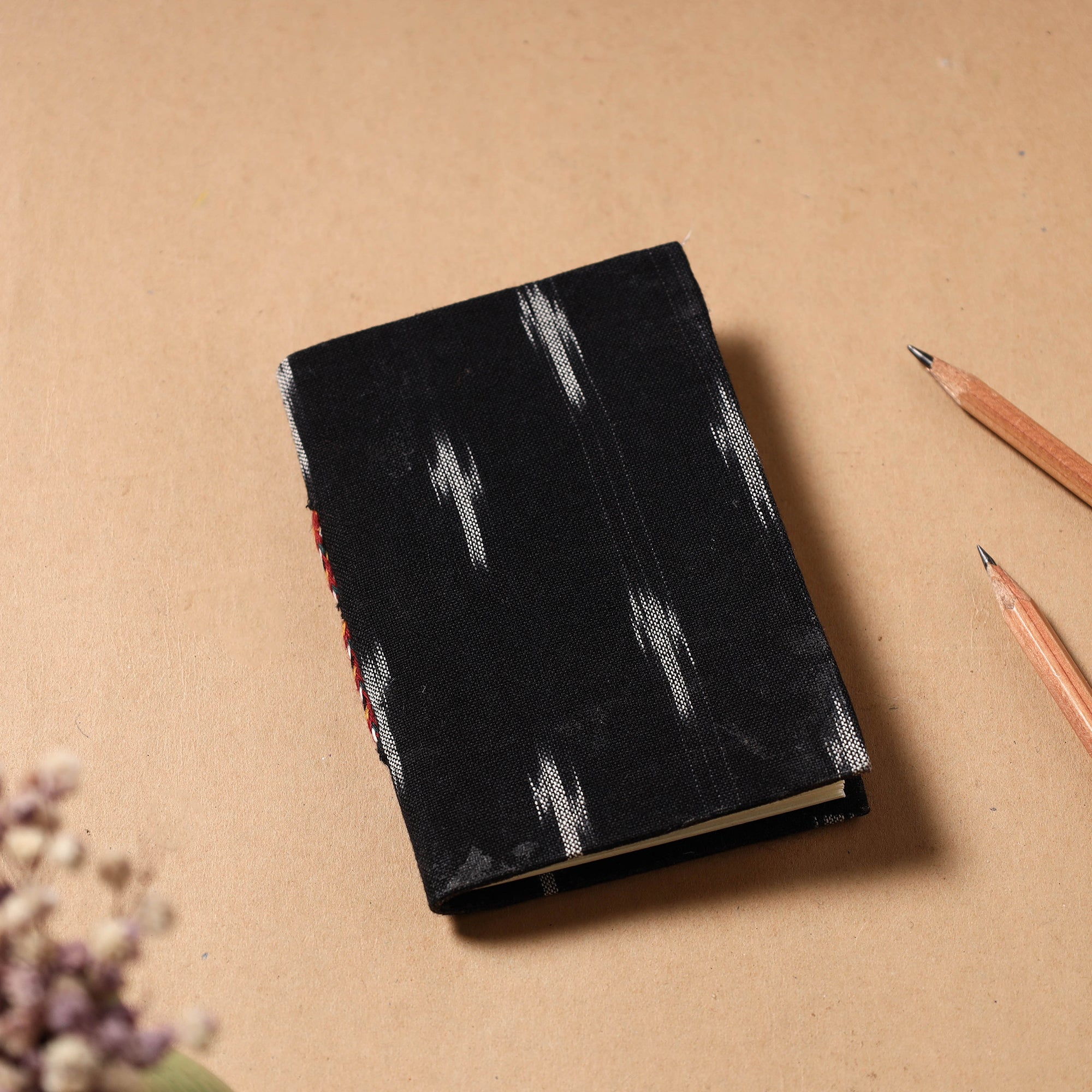 CHUTNEY CRAFT STUDIO Black - Ikat Fabric Cover Handmade Paper Notebook (5 x 3.5 in)