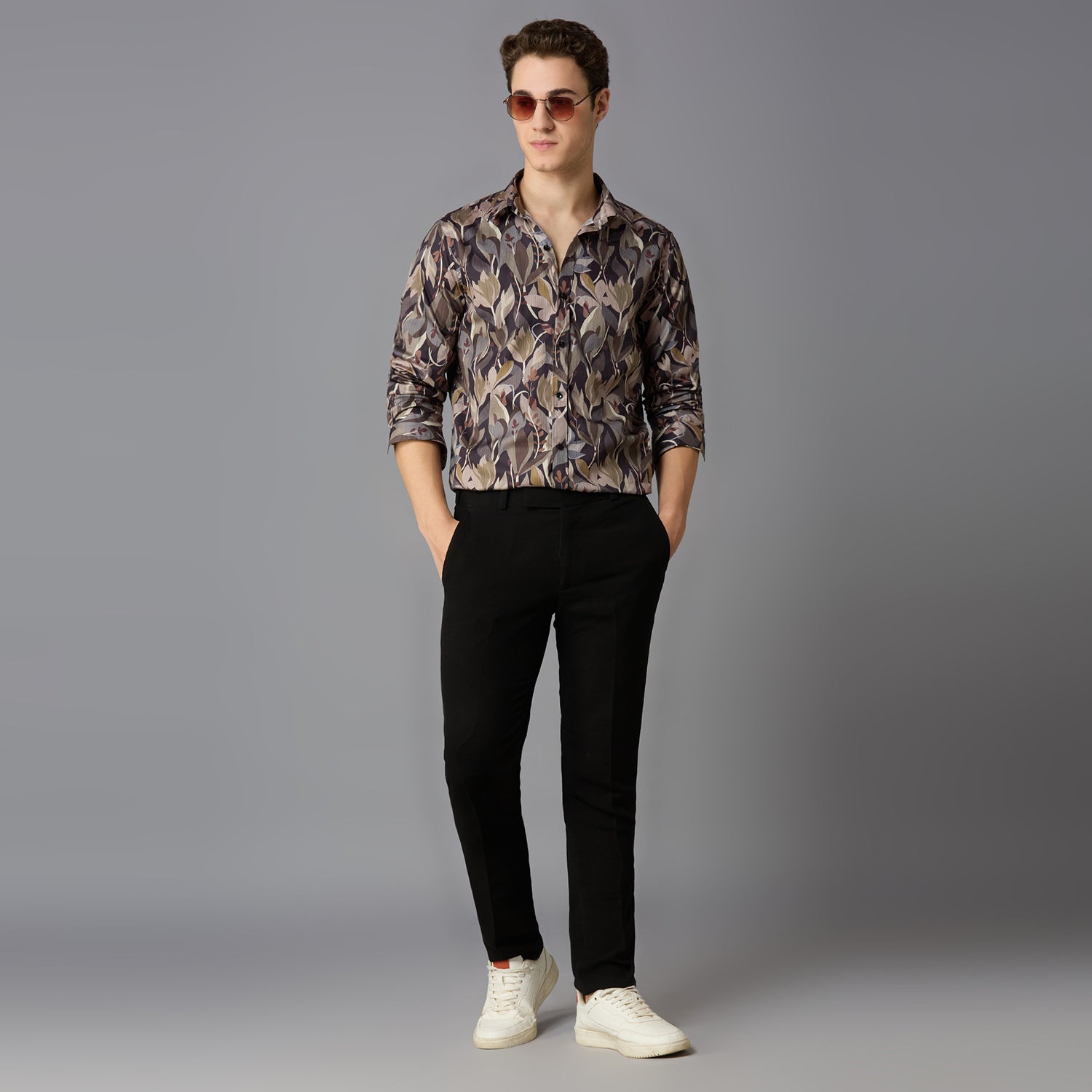 MARK & ALBERT Giza Cotton Printed Shirt – Beige - view 5