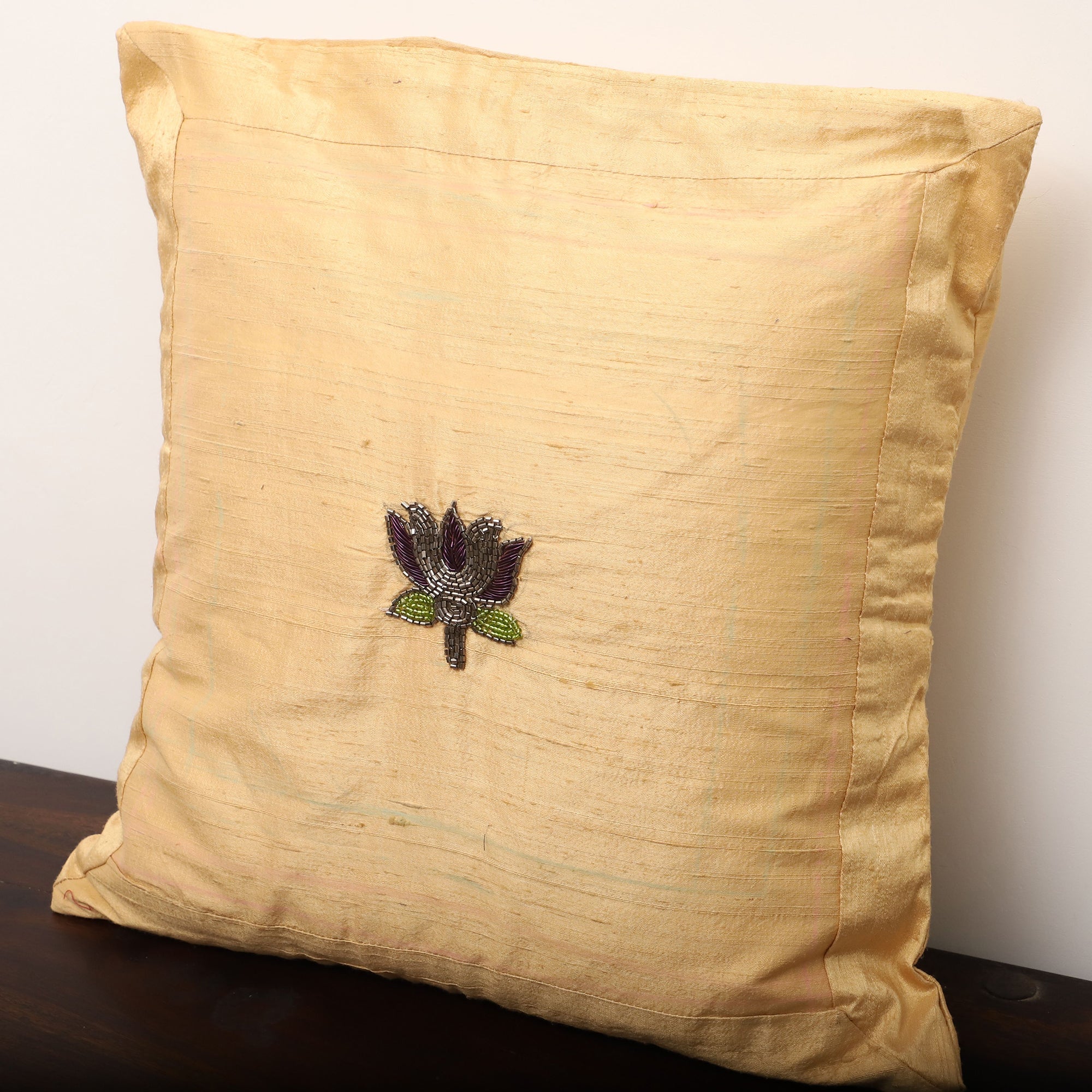 TICS Beige - Lotus Buta - Sequin & Beadwork Raw Silk Cushion Cover (Set of 5) - view 6