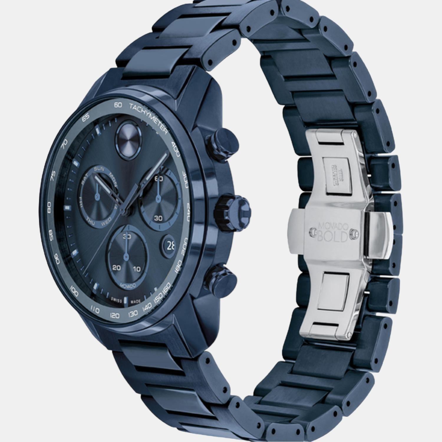 Movado Bold Verso Men Quartz Blue Dial Chronograph Stainless Steel Watch 3600868 - view 2