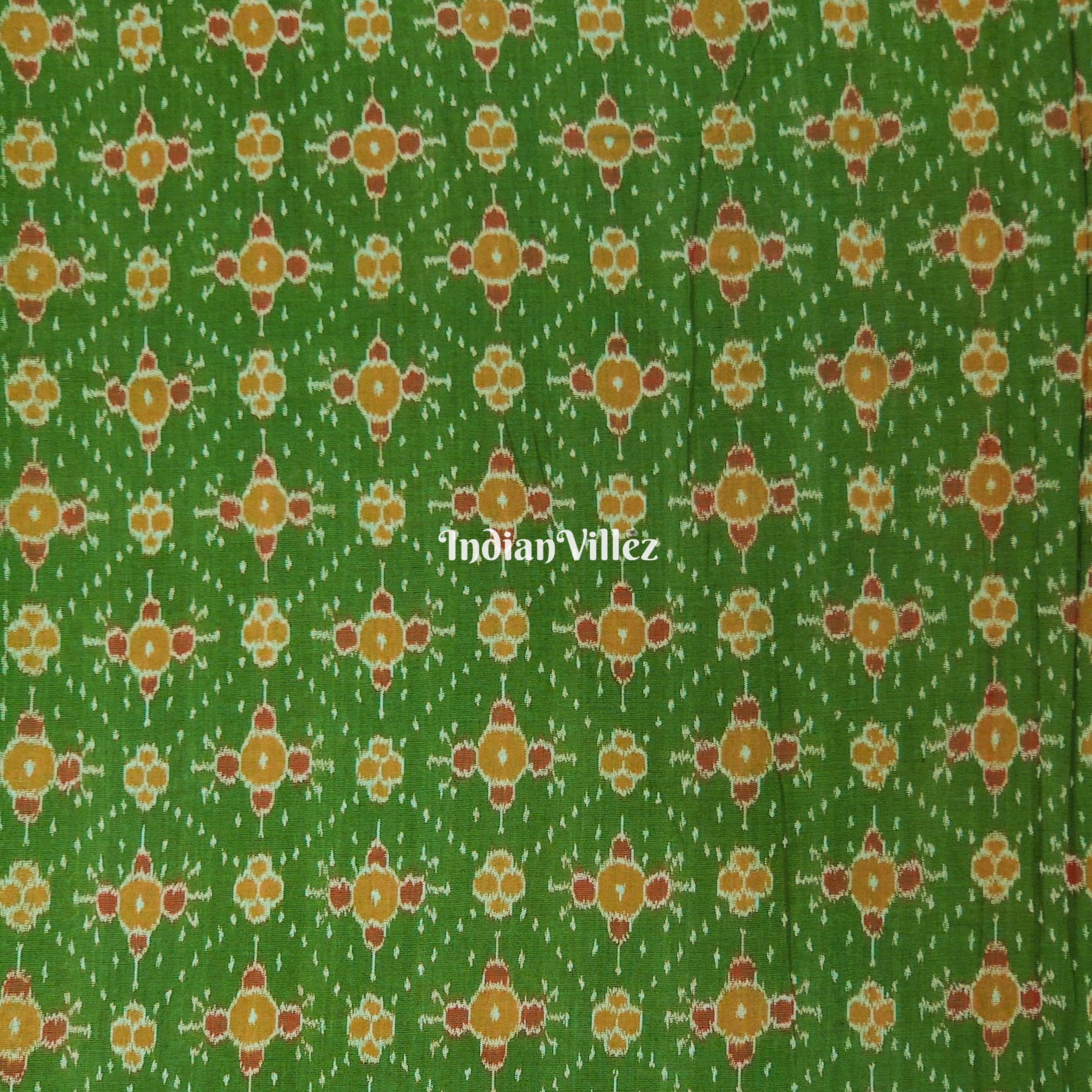 IndianVillèz Mehndi Green Odisha Handloom Cotton Ikat Fabric - view 2