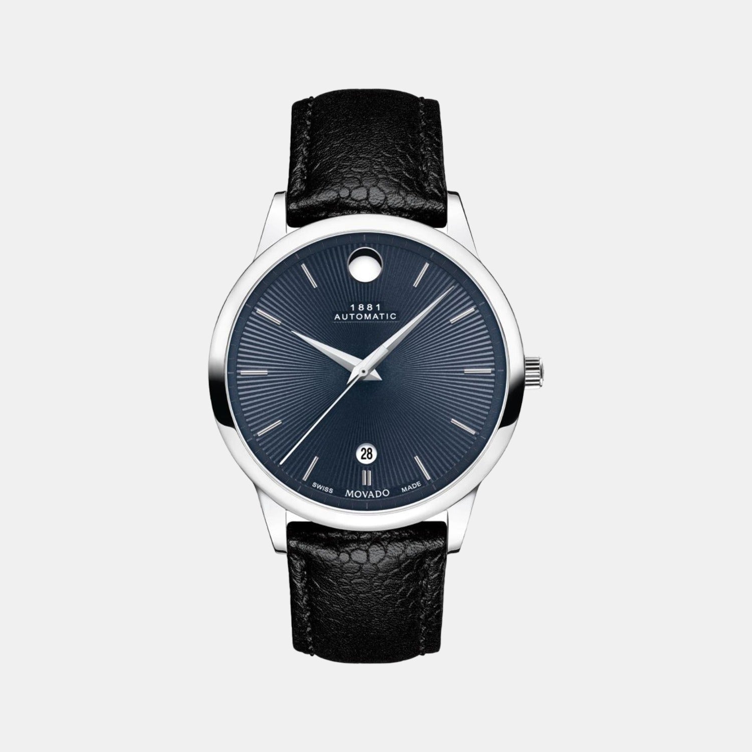 Movado 1881 Automatic Men Quartz Blue Dial Analog Leather Watch 607454