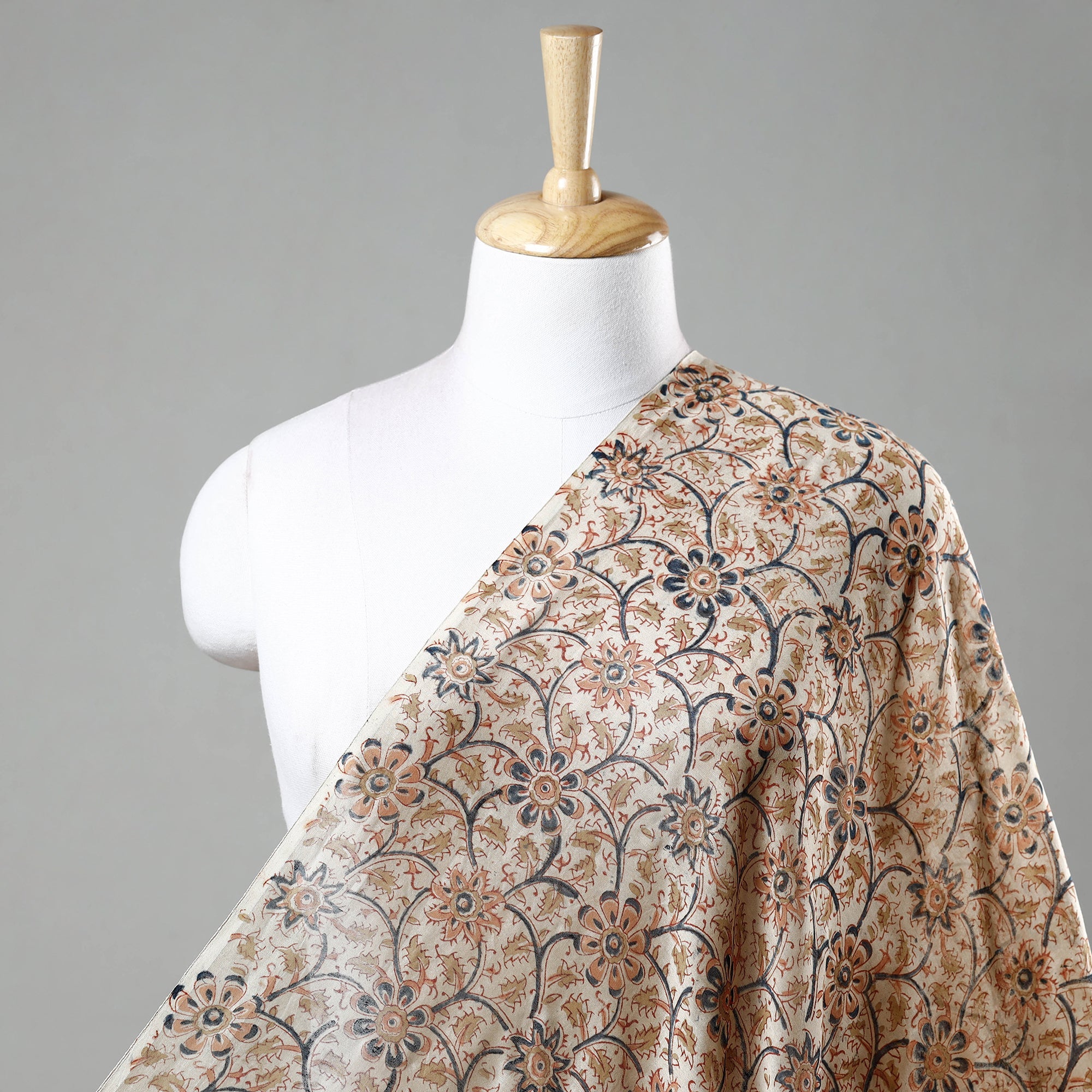 PITCHUKA SRINIVAS KALAMKARI PEDANA Beige - Pedana Kalamkari Block Print Chanderi Silk Fabric