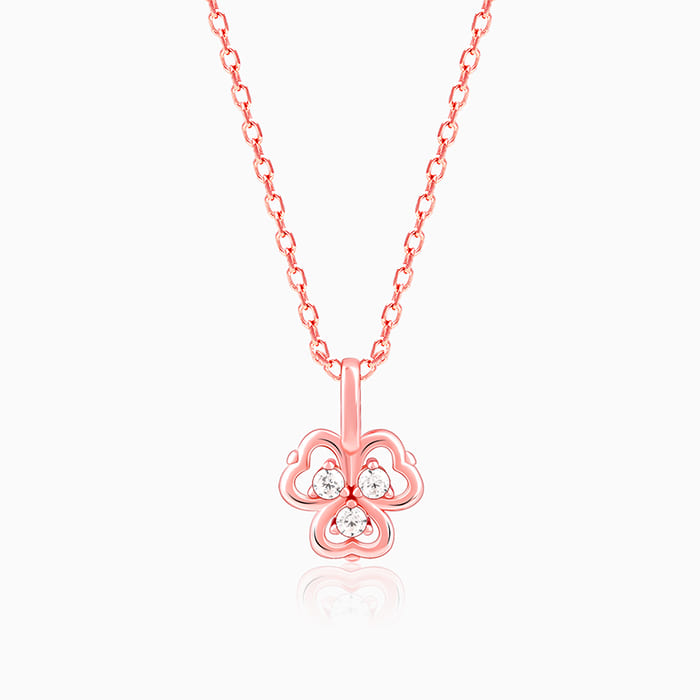 GIVA Jewellery Rose Gold Three Leaf Clover Pendant With Link Chain