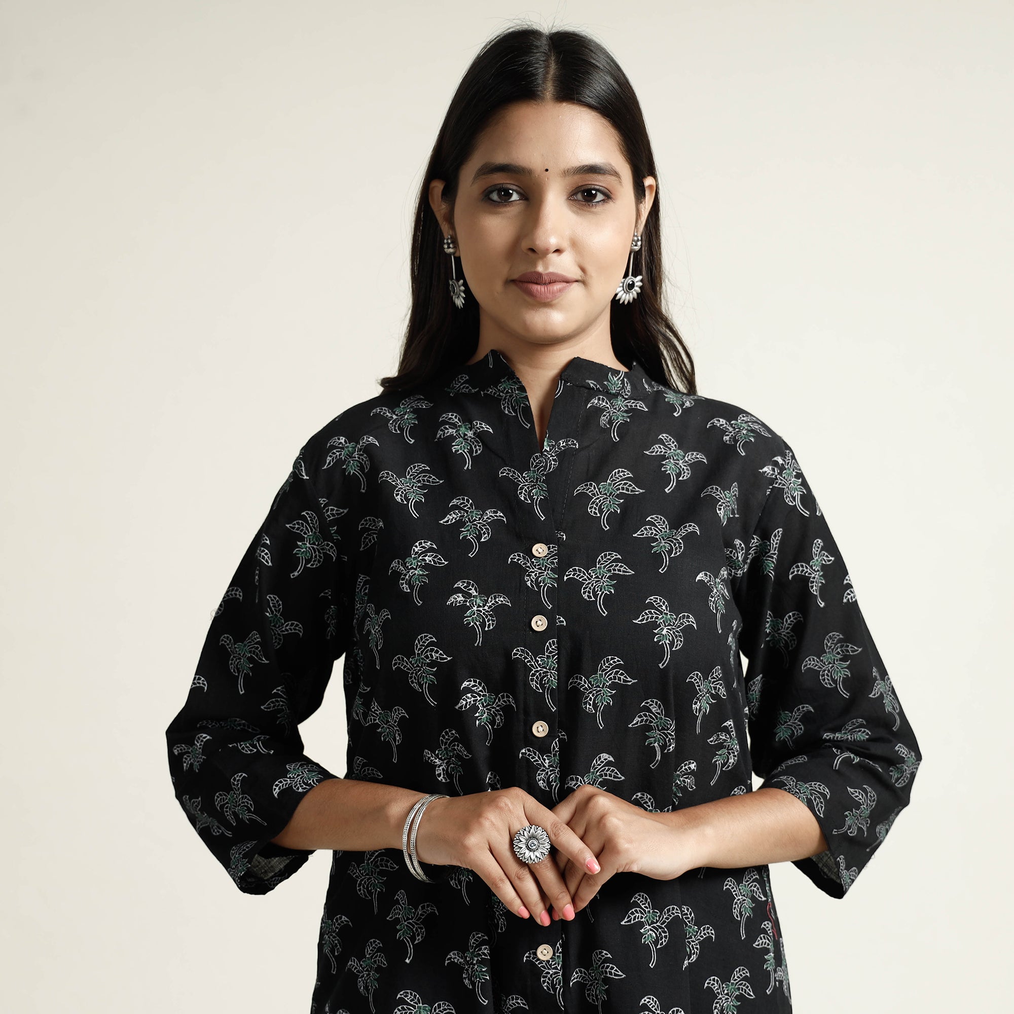 ITOKRI CASUALS Black - Block Print Handwoven Cotton A-Line Mangalagiri Kurta 15
