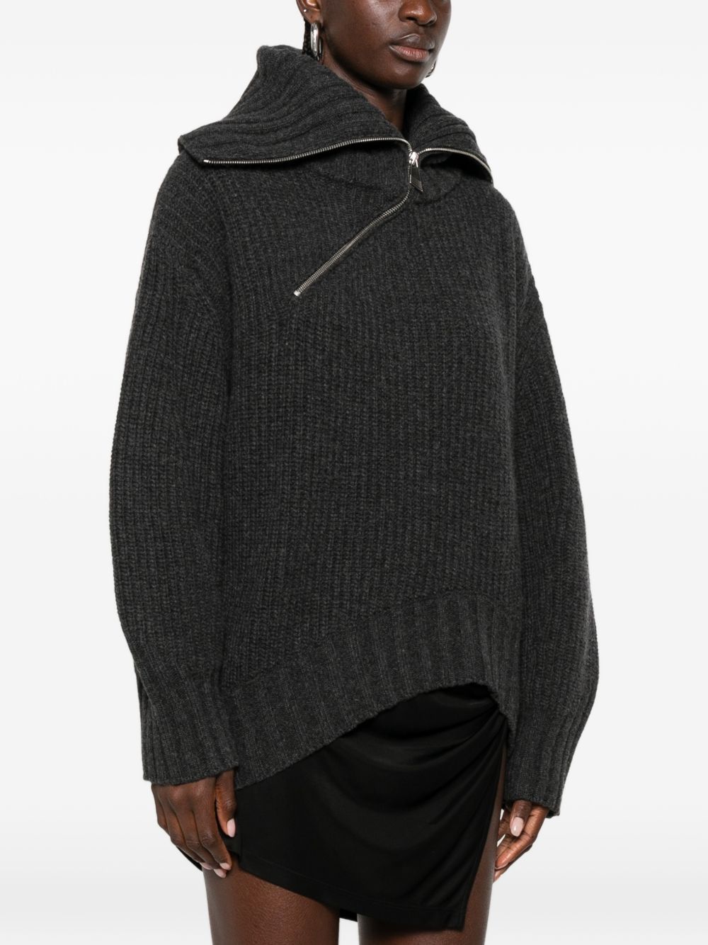 The Attico Asymmetric Zip Ribbed Sweater - view 2