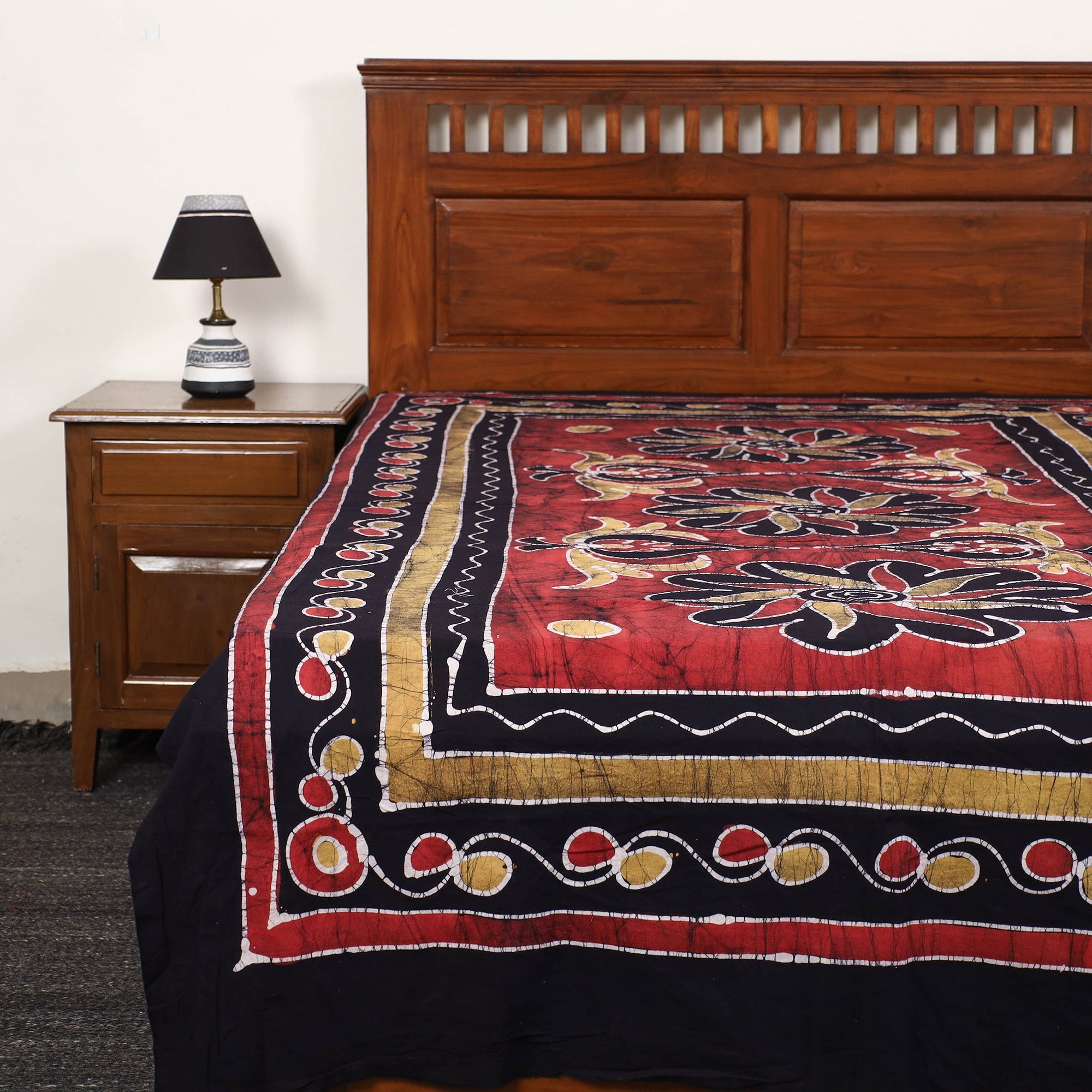 KACHCHH JI CHHAAP Black - Hand Batik Printed Cotton Single Bed Cover (96 x 59 in) 35