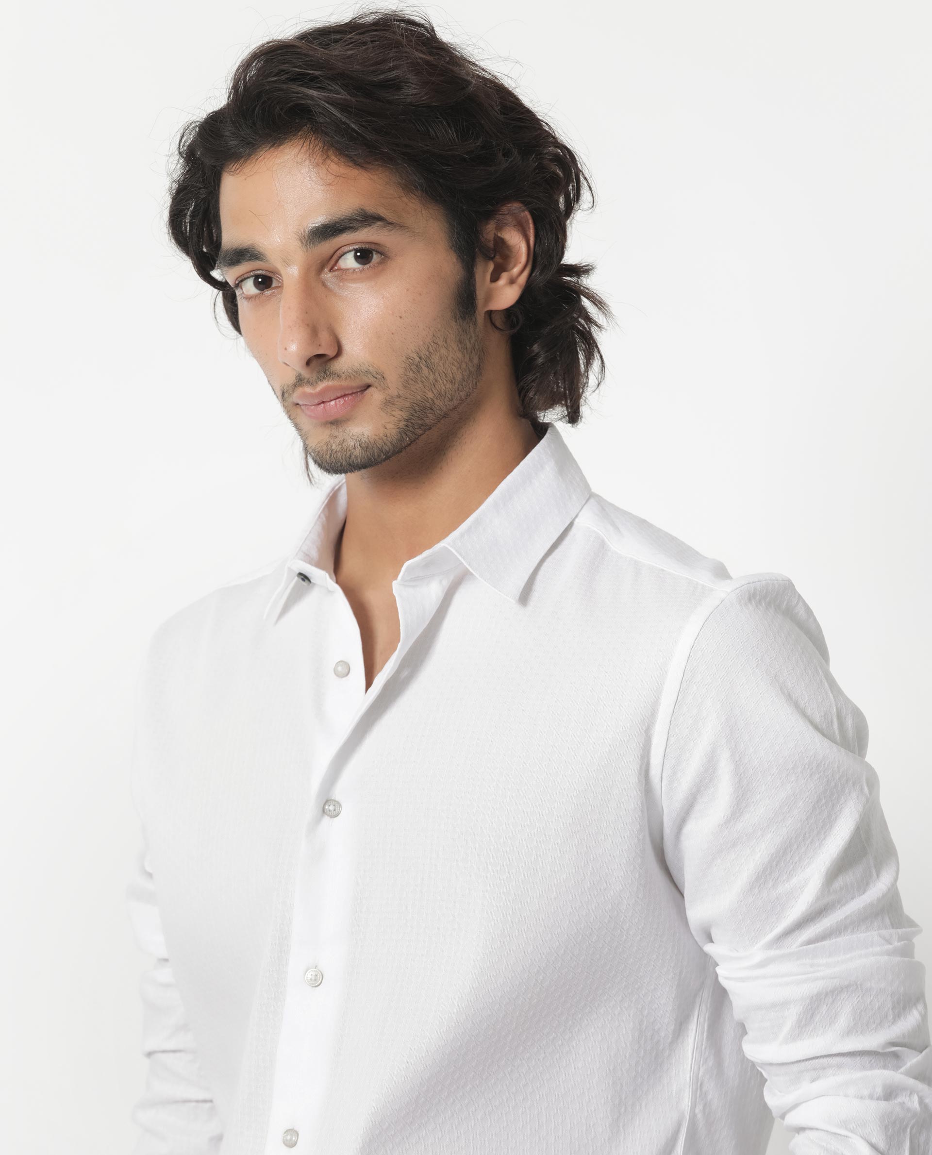 Rare Rabbit Men's Gleny White Cotton Polyester Fabric Full Sleeves Dobby Shirt - view 5