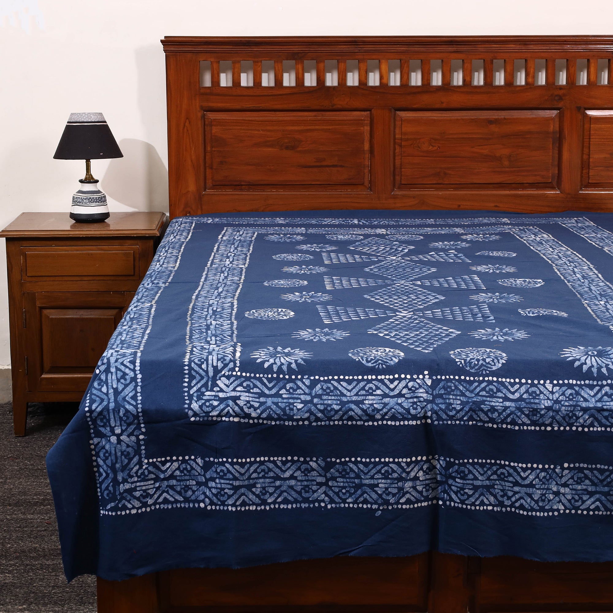 BATIK BY MD. SHARIFF Blue - Cotton Hand Batik Print Single Bedsheet (91 x 57 ) 30