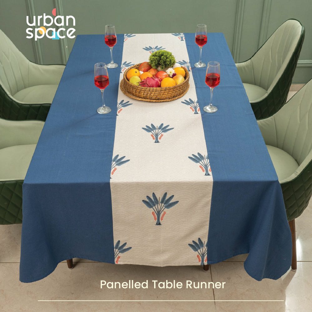 Urban Space Home Furnishing 100% Cotton Dining Table Cover, Table Cloth with Panelled design - Palm Lagoon Indigo - view 2