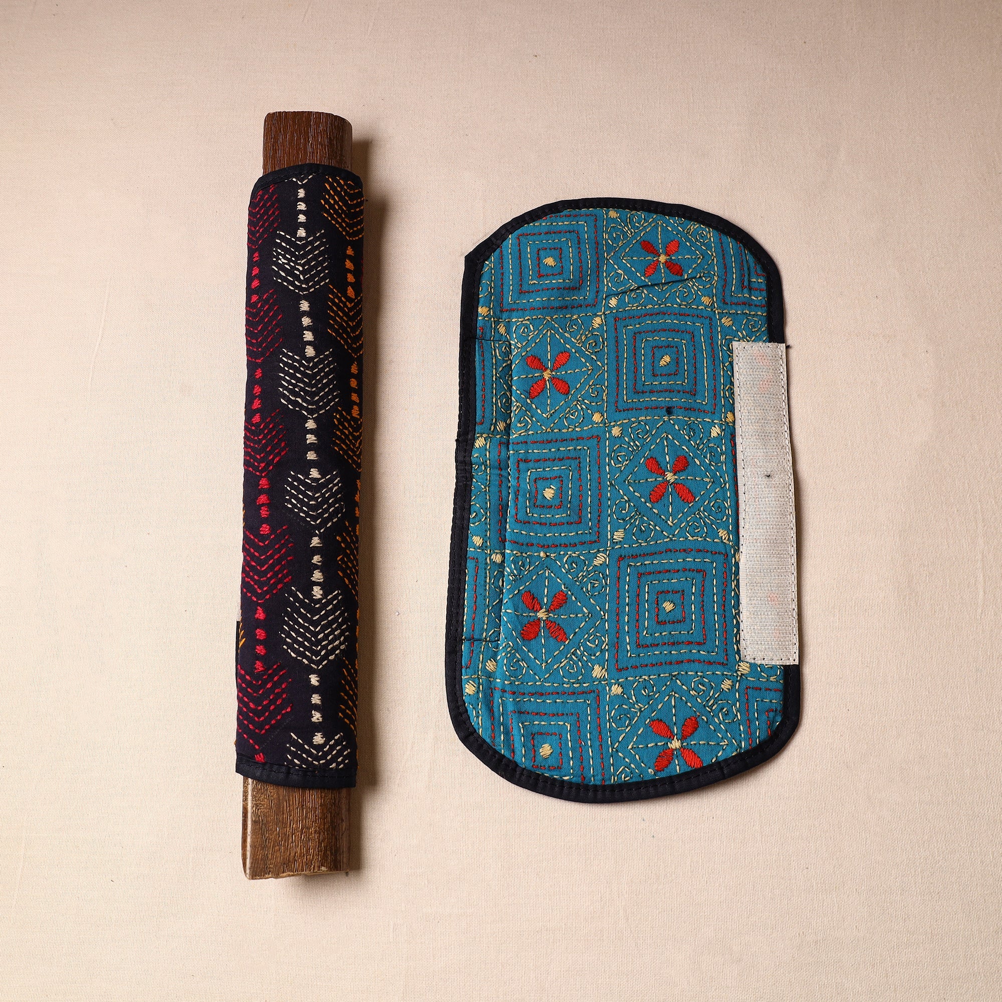 ASALKAAR Black - Bengal Kantha Work Handmade Fridge Handle Cover (Set of 2) 13 - view 2