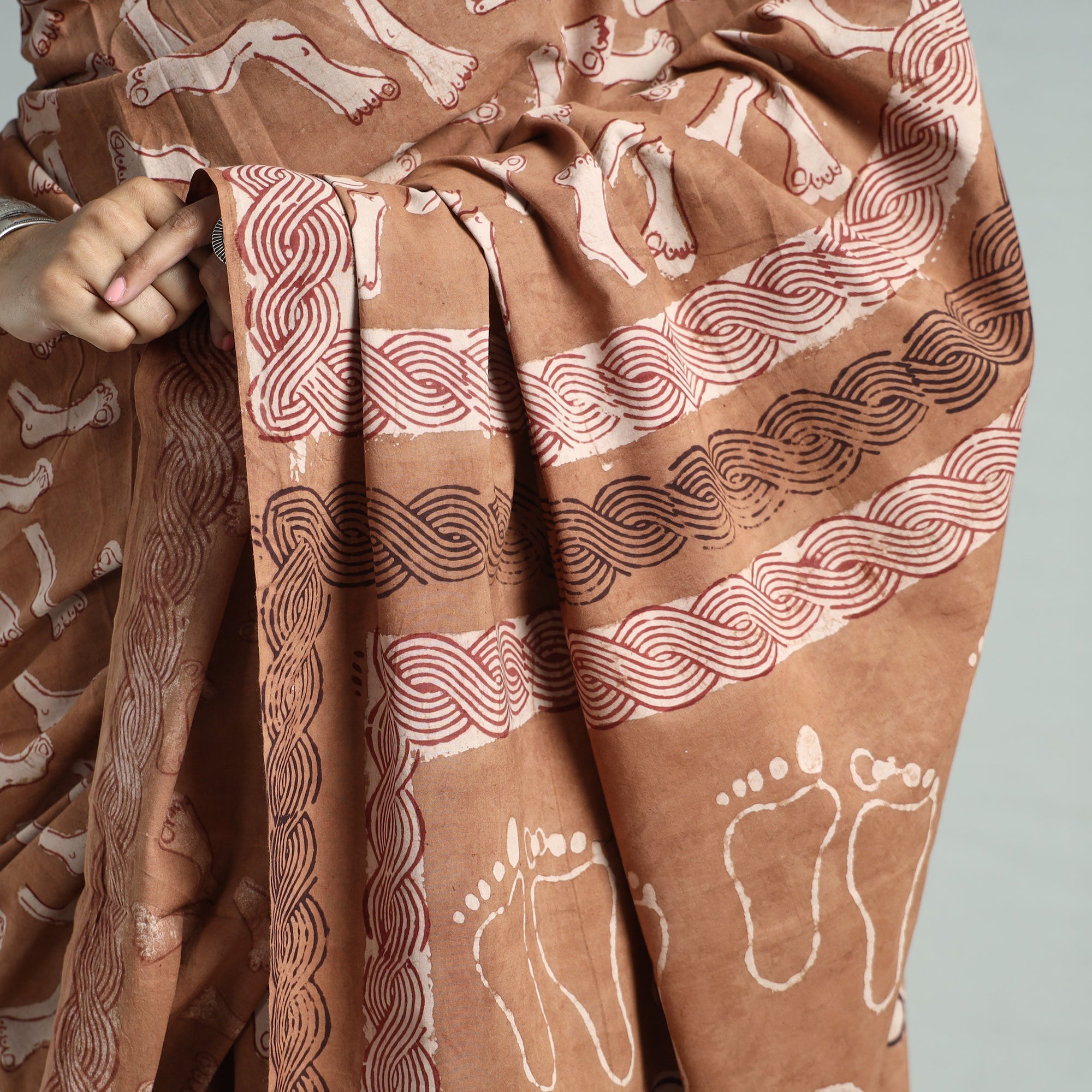 BINDAAS UNLIMITED Brown - Bindaas Art Block Printed Natural Dyed Cotton Saree 36 - view 4